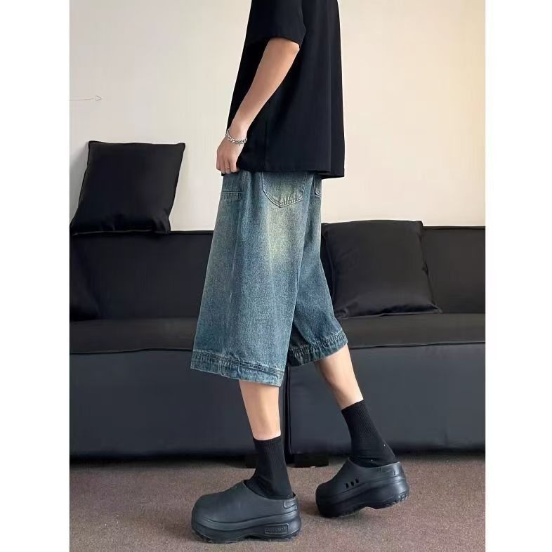 Japanese Brand × Vintage Blue washed distressed straight denim shorts y2kz Size US 32 / EU 48 - 3 Thumbnail