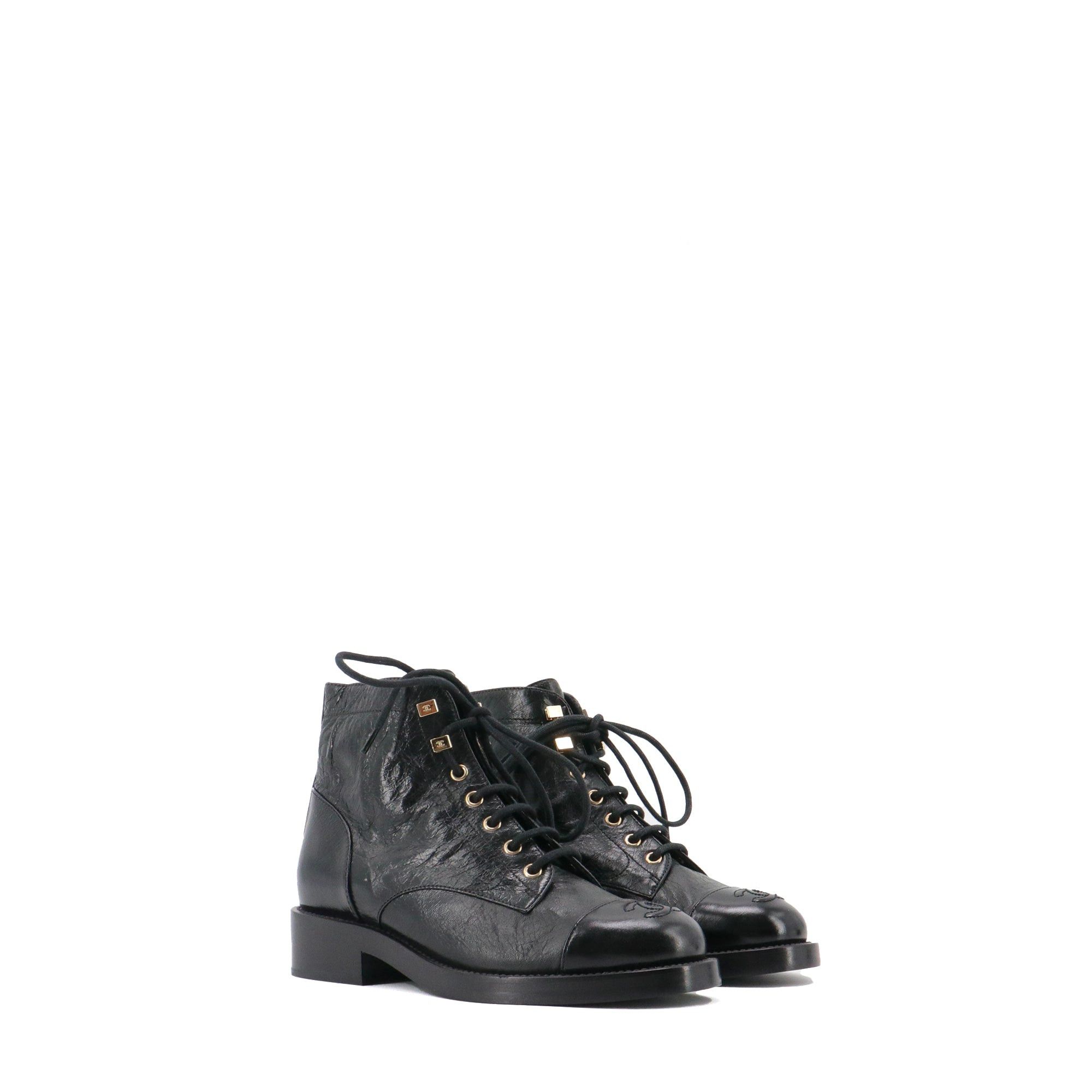 Chanel CHANEL - Chanel black leather ankle boots (T37.5) Size US 6.5 / IT 36.5 - 1 Thumbnail