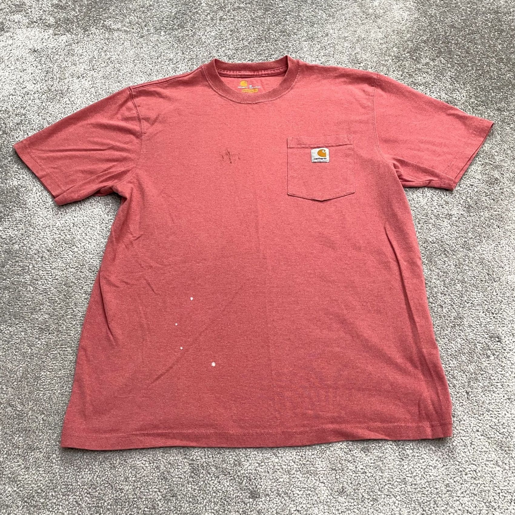 Carhartt VINTAGE Carhartt K87 Original Fit T-Shirt Mens Medium Orange Crew Neck Pocket Tee Size US M / EU 48-50 / 2 - 2 Thumbnail