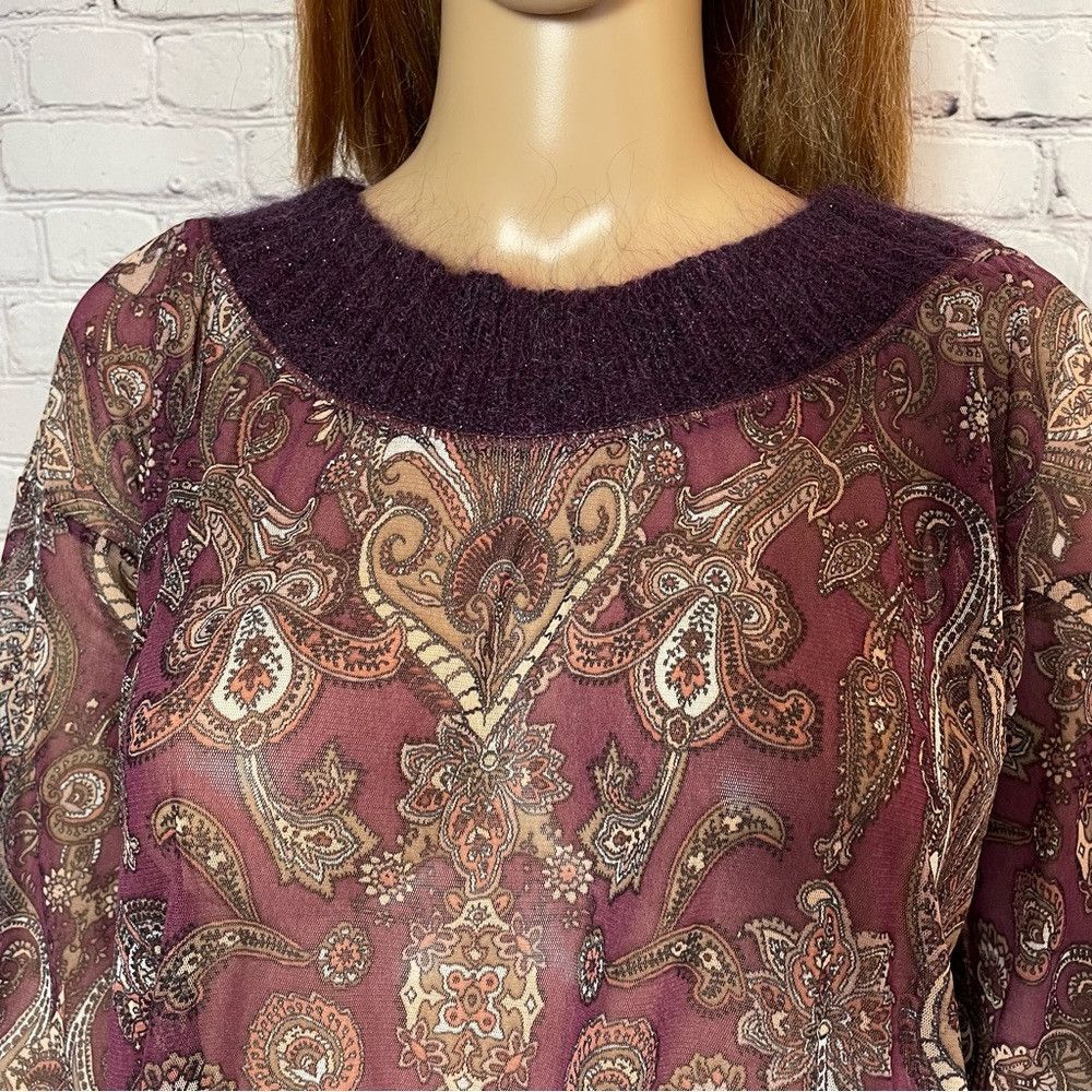 Other AJAY by LIU JO Long Sleeve Paisley Knit Neck Mesh Tunic Siz Size L / US 10 / IT 46 - 2 Thumbnail