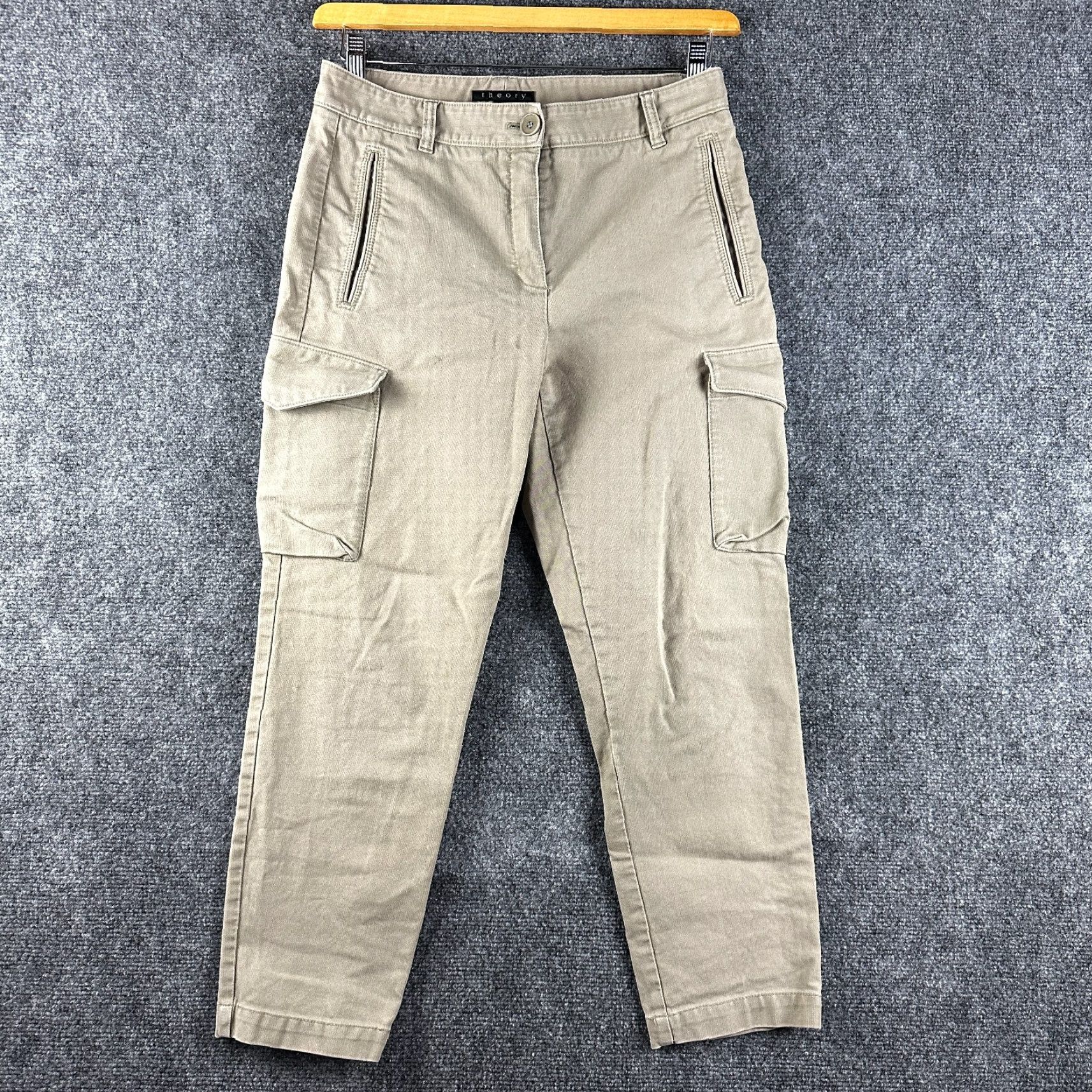 Theory Theory Cargo Pants Womens 4 Tan Cotton Pockets Tapered Leg Flat Front Zip Fly Womens Pants Size 27" / US 4 / IT 40 - 2 Thumbnail