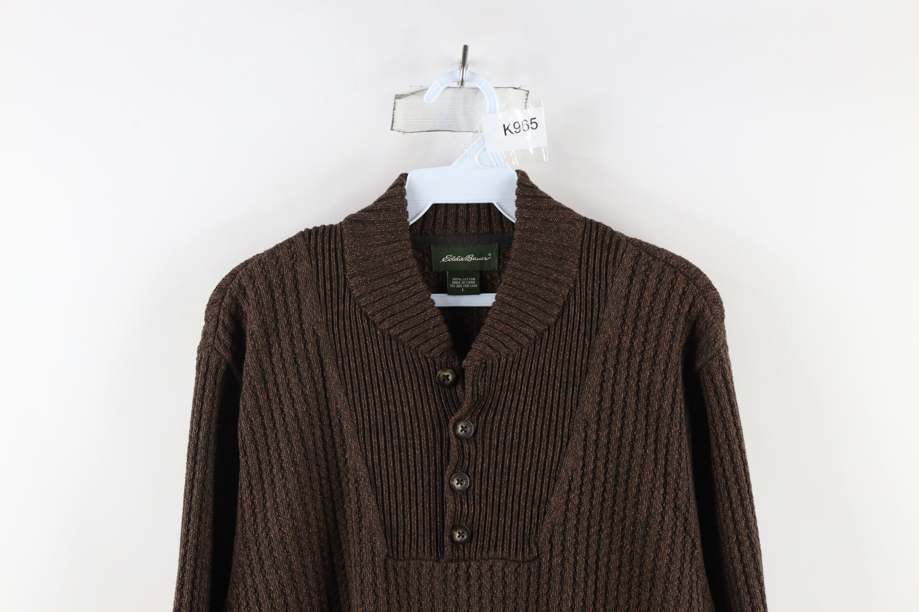 Eddie Bauer × Vintage Vintage 90s Eddie Bauer Ribbed Knit Henley Sweater Brown Size US L / EU 52-54 / 3 - 2 Thumbnail