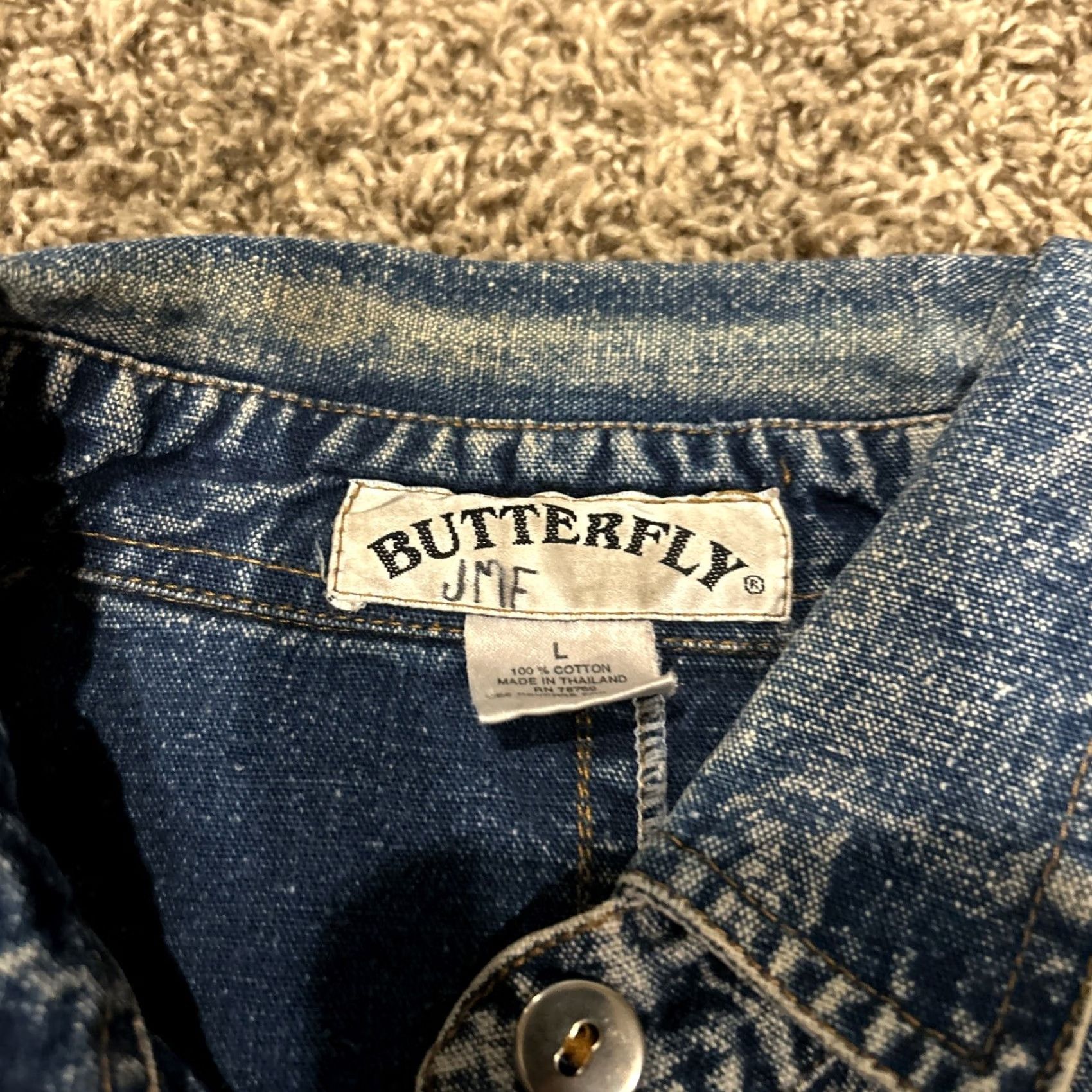 Vintage Butterfly Denim Jean Shirt Women’s L Cotton Button Up Brand B26 Size L / US 10 / IT 46 - 2 Thumbnail