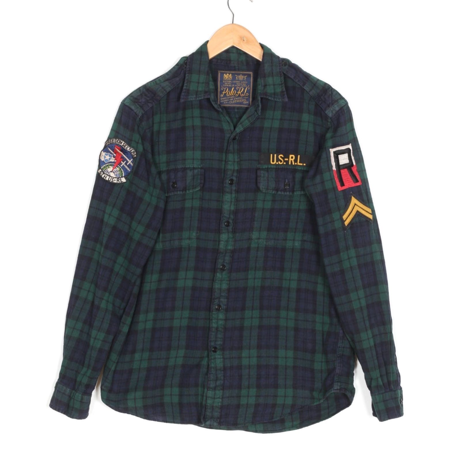 Polo Ralph Lauren POLO RALPH LAUREN FREEDOM SEEKERS Shirt Men M Plaid Flannel Button-Up Blue / Green Military Casual Workwear 5th US-RL Vintage? Size US M / EU 48-50 / 2 - 2 Thumbnail