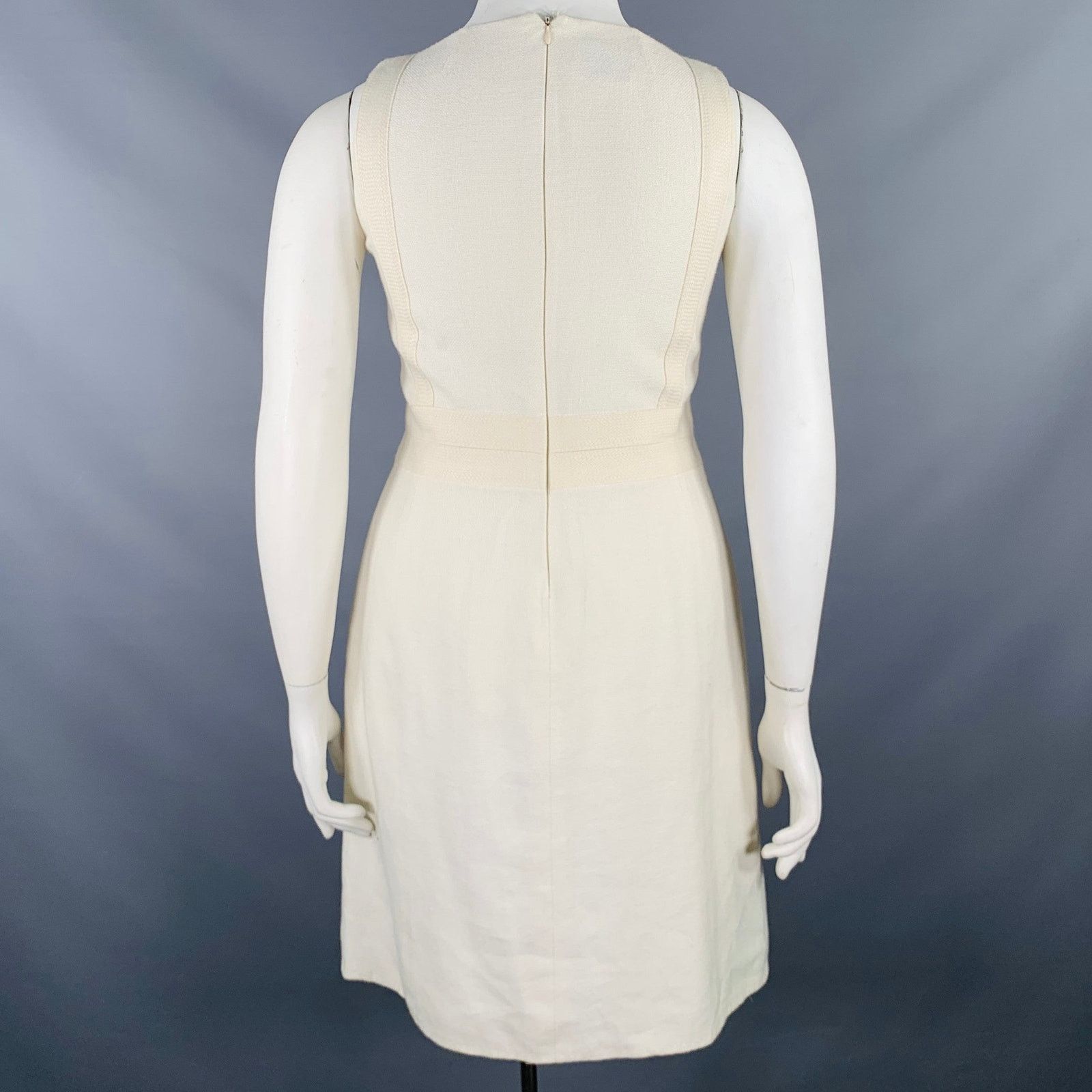 Akris AKRIS Size 10 Cream Cotton Textured Sleeveless Dress Size L / US 10 / IT 46 - 4 Thumbnail