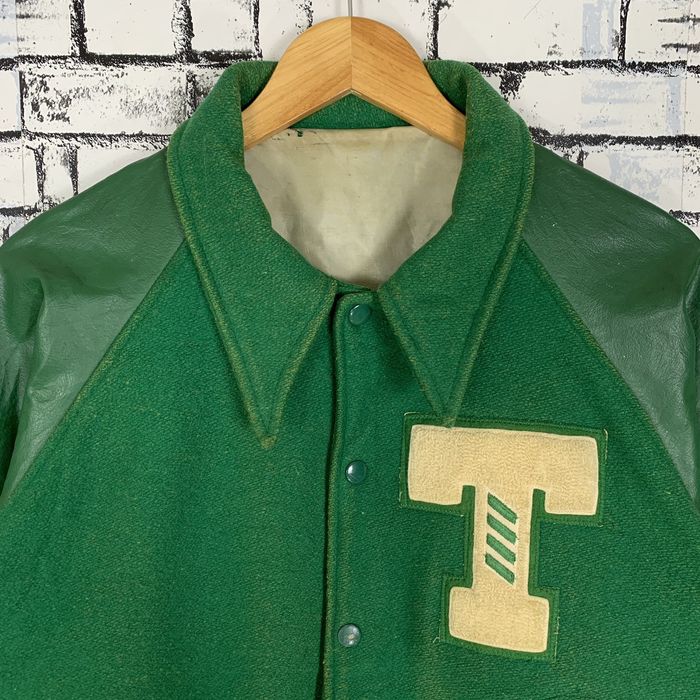 Vintage Vintage Varsity Jacket Leather Dark Green Grailed