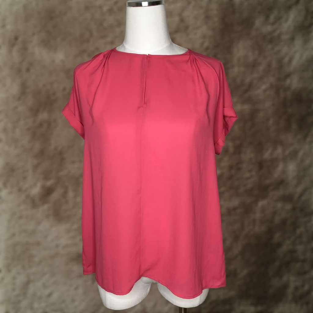 Vintage Pleione Blouse Pink Short Sleeve V Neck High Low Pullover Top L Womens Regular Ready to Ship Size L / US 10 / IT 46 - 1 Thumbnail