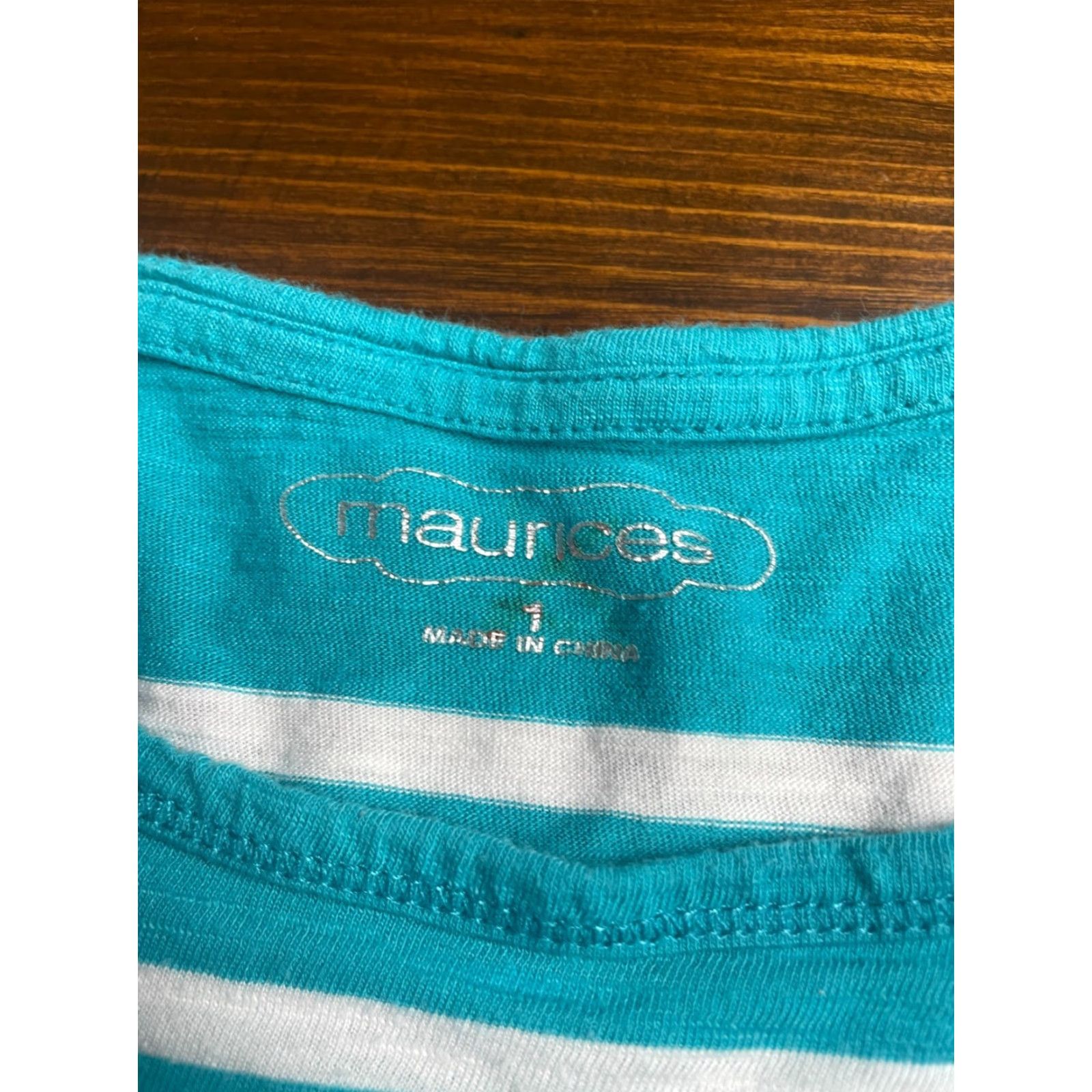 Vintage Maurices Shirt Women's Plus Size 1X Turquoise White Striped Round Neck Tee Shirt Size XL / US 12-14 / IT 48-50 - 6 Thumbnail