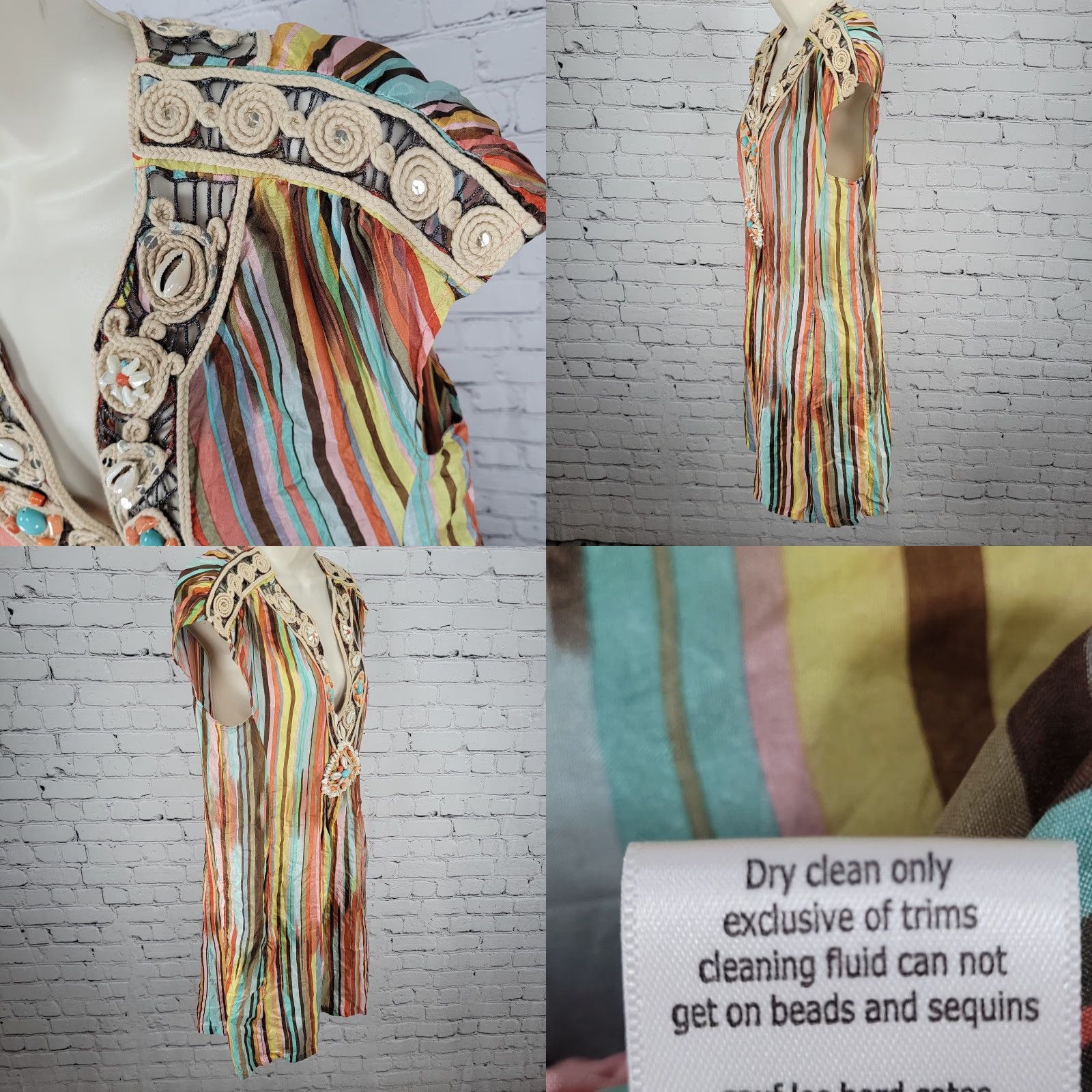 Nanette Lepore Nanette Lepore Multicolor Silk Shell Accents Striped Lightweight Dress 4 Shirt? Size S / US 4 / IT 40 - 9 Thumbnail