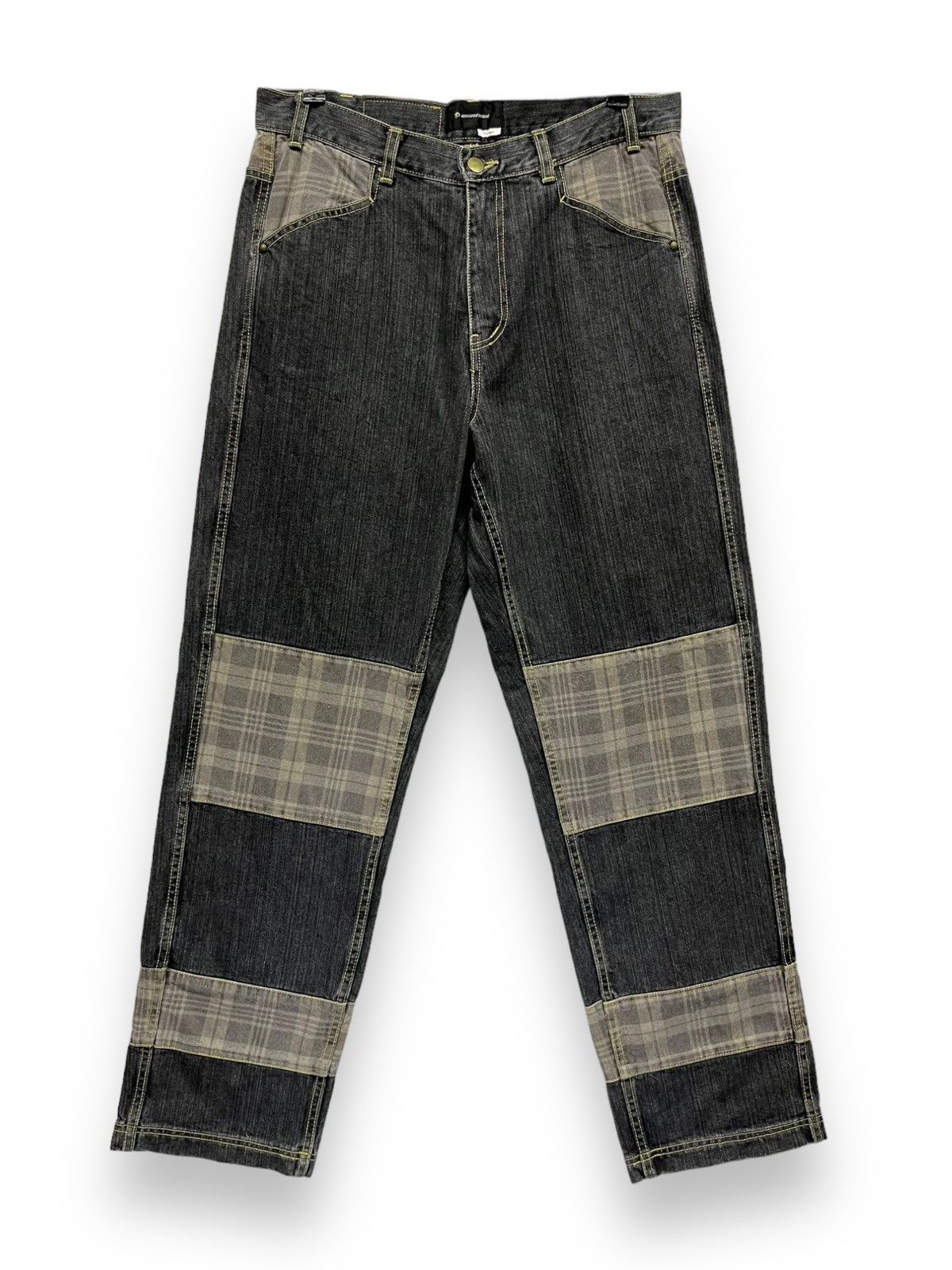 Japanese Brand HIPHOP BAGGY💥CENSORED SENTIENT Nova Check Patchwork Denim💥 Size US 32 / EU 48 - 3 Thumbnail