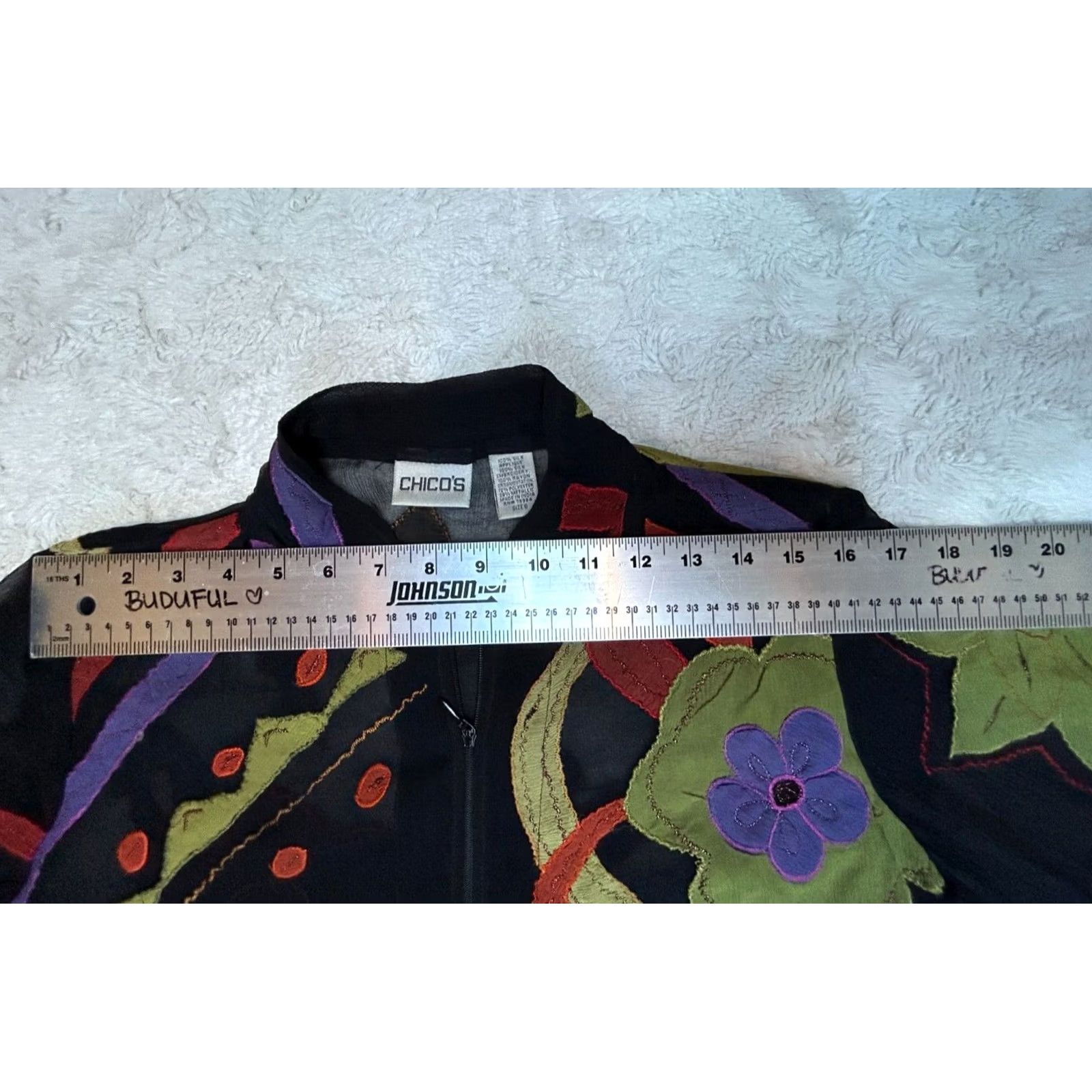 Vintage Chico's Women's Full Zip Jacket Silk Applique Wearable Art Lightweight Short Sleeve? Size S / US 4 / IT 40 - 5 Thumbnail