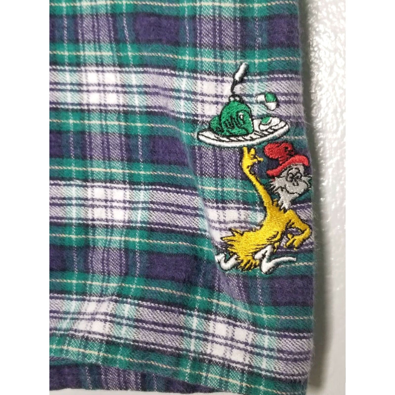 Vintage VINTAGE Dr Seuss Flannel Sleep Shorts Mens Large Blue Plaid 90s Size US 33 - 3 Thumbnail