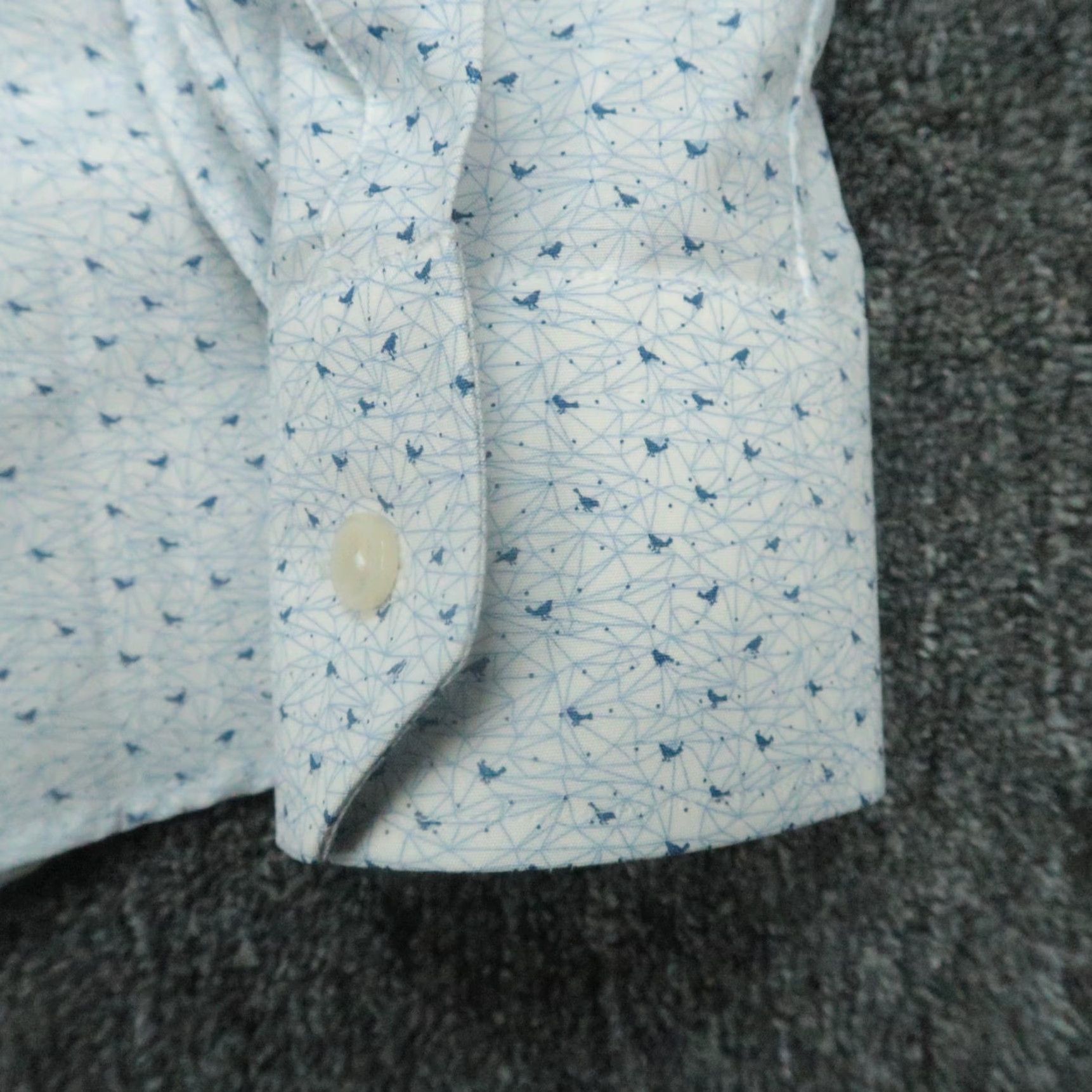 Eton Eton Shirt Mens XL White Blue Geo Bird Contemporary Long Sleeve Button Up Size US XL / EU 56 / 4 - 5 Thumbnail