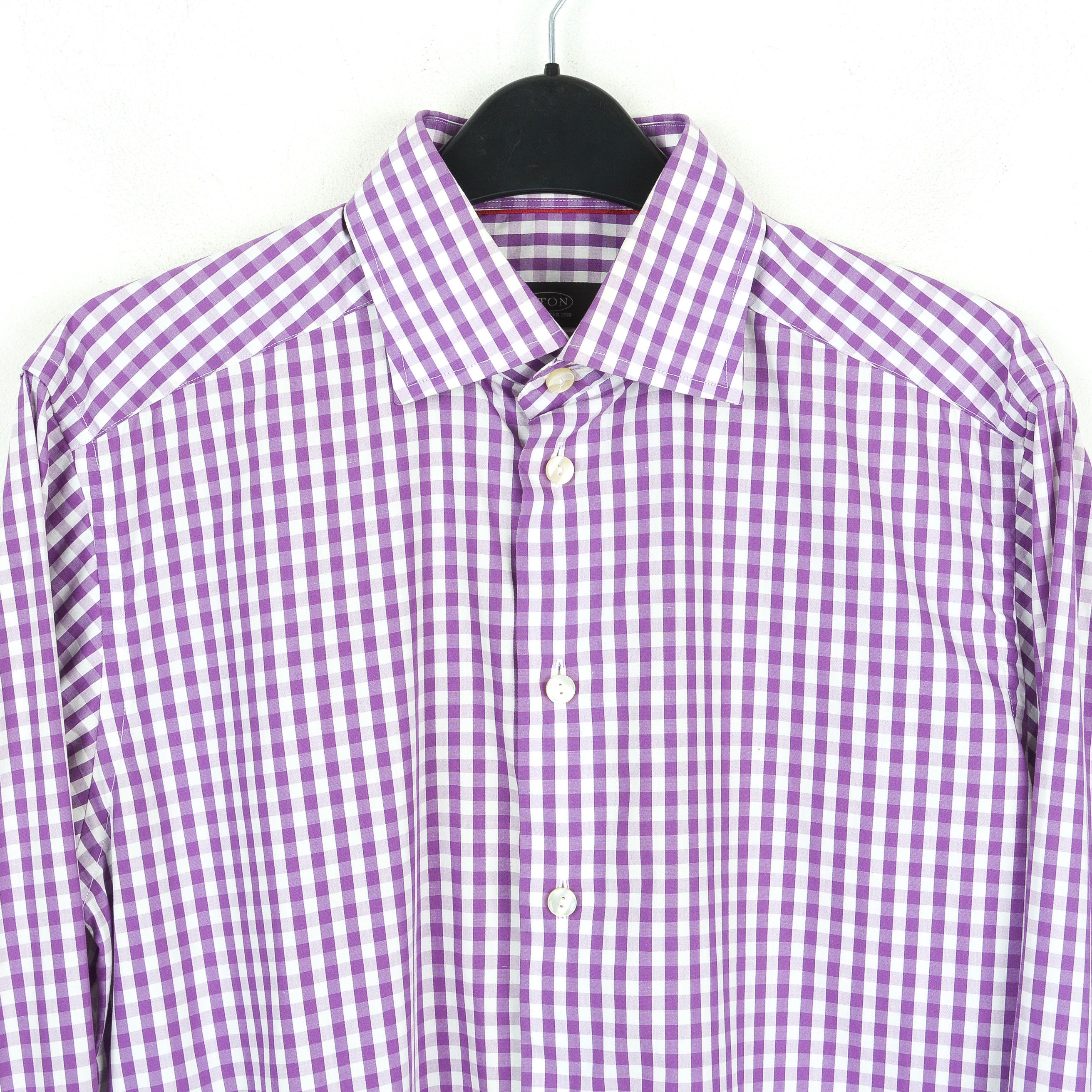 Eton 15" Size 38 Casual Shirt Slim Fit Plaid Check Formal Top Size 38R - 2 Thumbnail