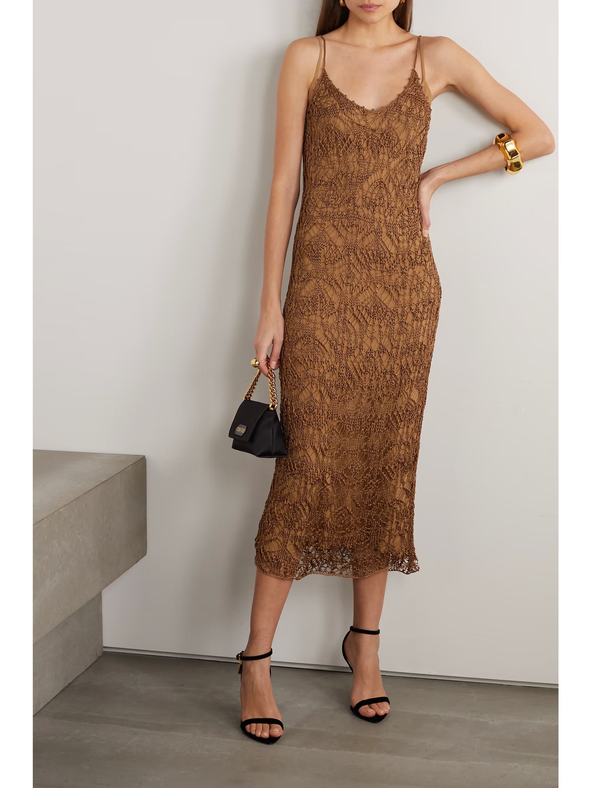 Tom Ford o1w1db10225 ACK381 Midi Dress in Brown Size M / US 6-8 / IT 42-44 - 2 Thumbnail
