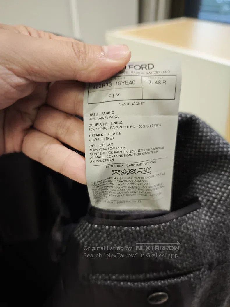 Tom Ford Tom Ford Advanced Wool and Leather Blended Suit Size 48L - 6 Thumbnail
