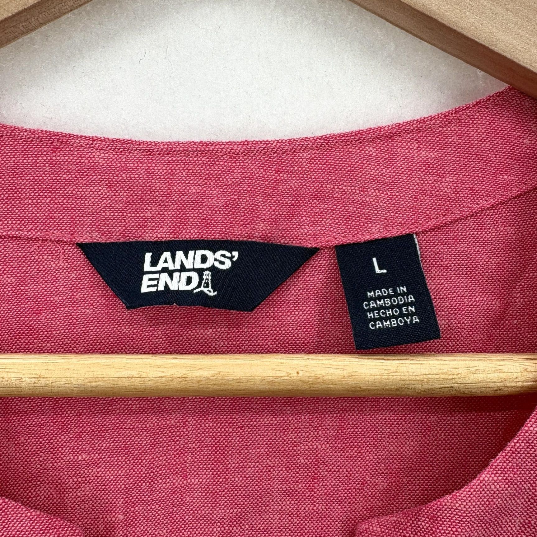 Lands' End Lands' End Shirt Womens Large Pink Split Neck 3/4 Sleeve Linen Tunic Top Preppy Size L / US 10 / IT 46 - 6 Thumbnail