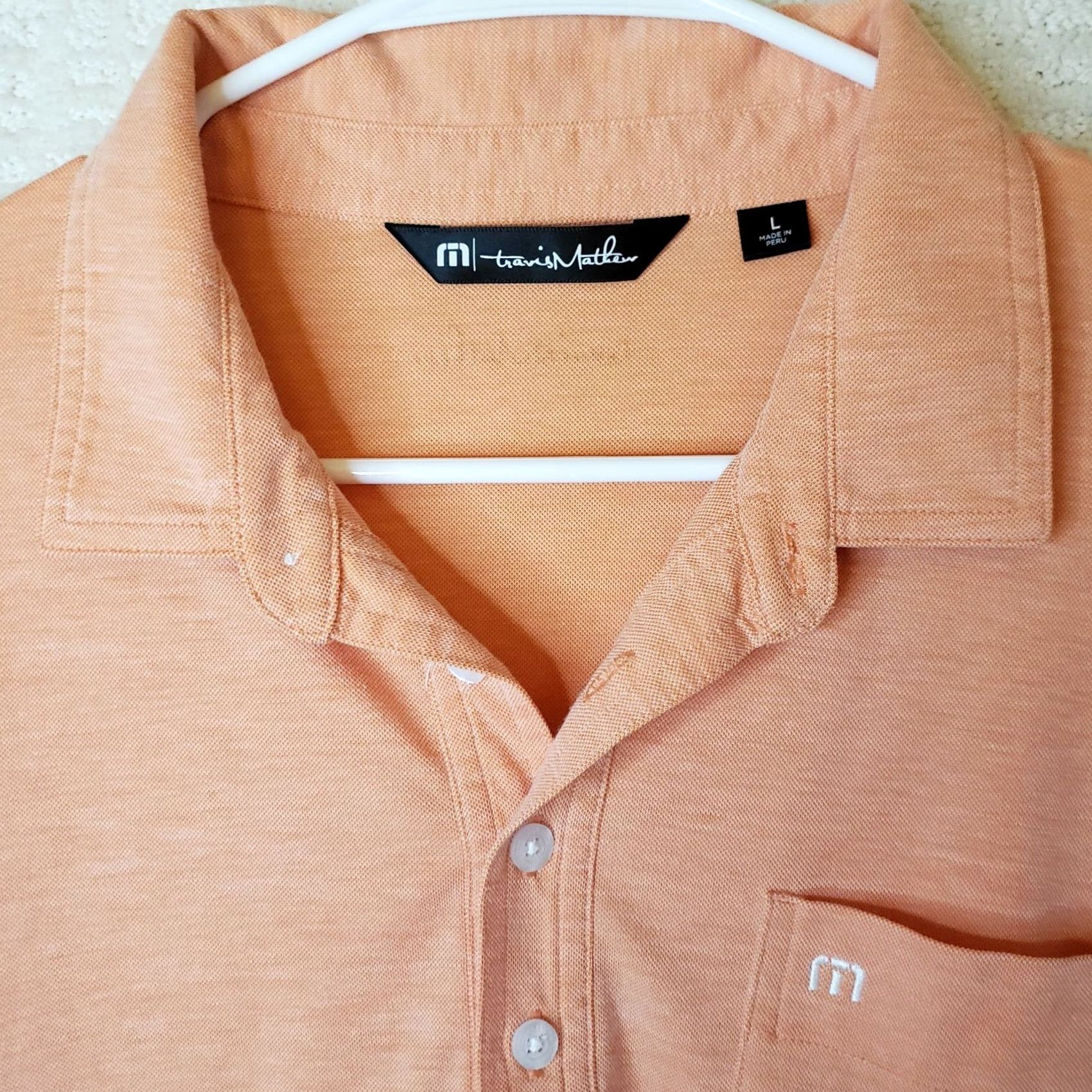 TravisMathew Travis Mathew Men Polo L Coral Pima Cotton Short Sleeve Slit Logo Button-Down Shirt Regular Fit Size US L / EU 52-54 / 3 - 5 Thumbnail