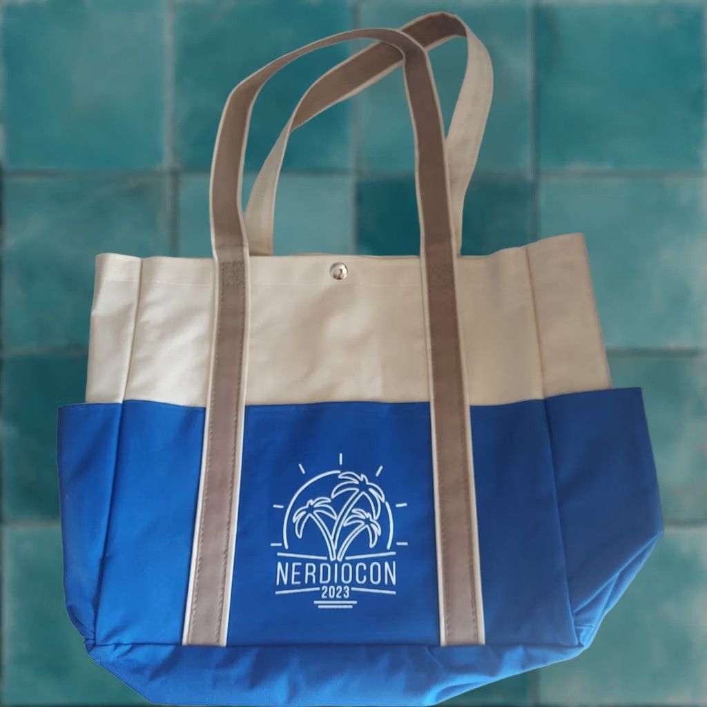 Vintage Nerdiocon 2023 Blue/White Tote Bag Hit Tote Unisex Adults White/Blue Convention Travel Casual B29 Size ONE SIZE - 1 Thumbnail