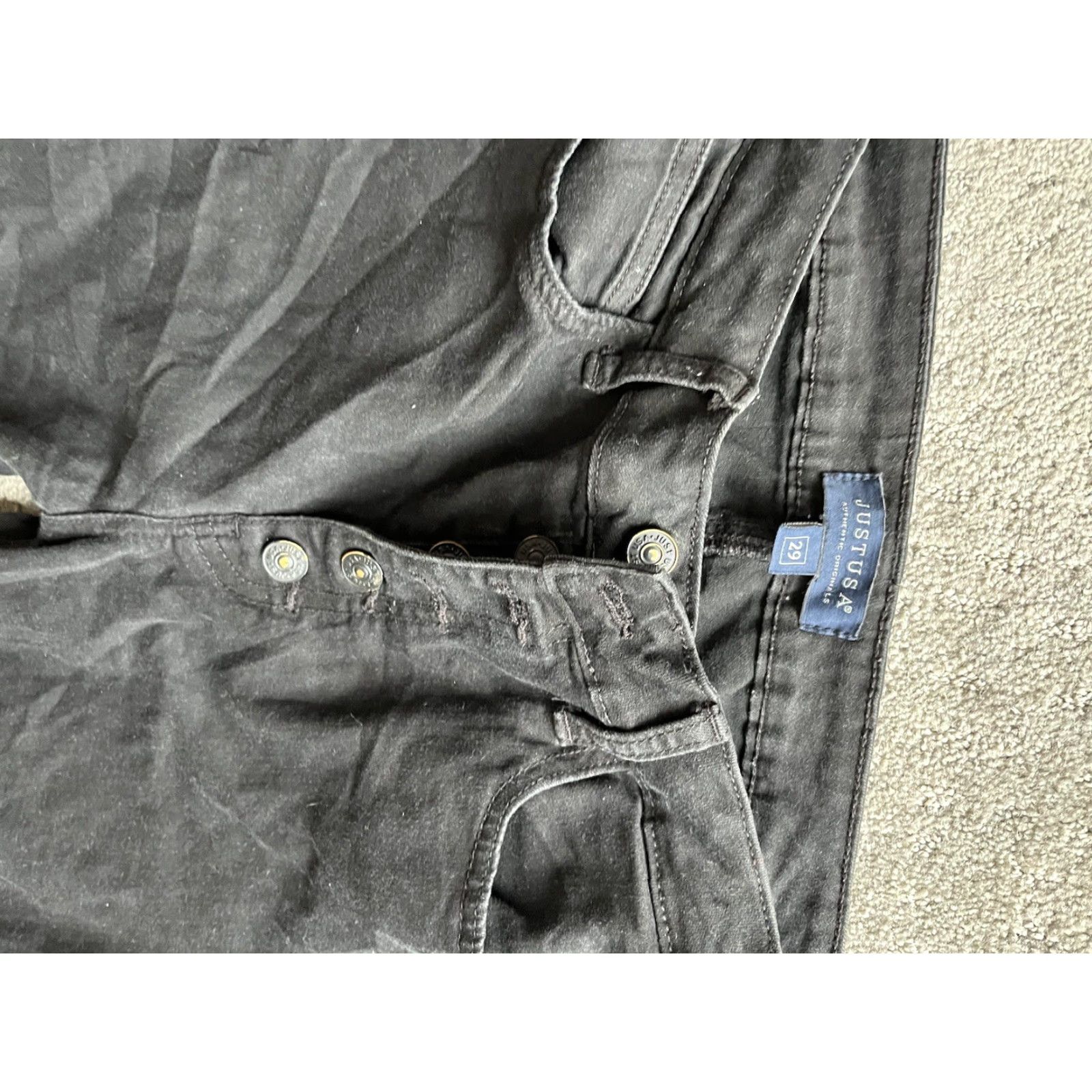 Denime JUST BLACK Jeans Woman Slim Ankle 29 x 27 Black Denim Button Fly USA 5-Pocket Size 29" - 5 Thumbnail