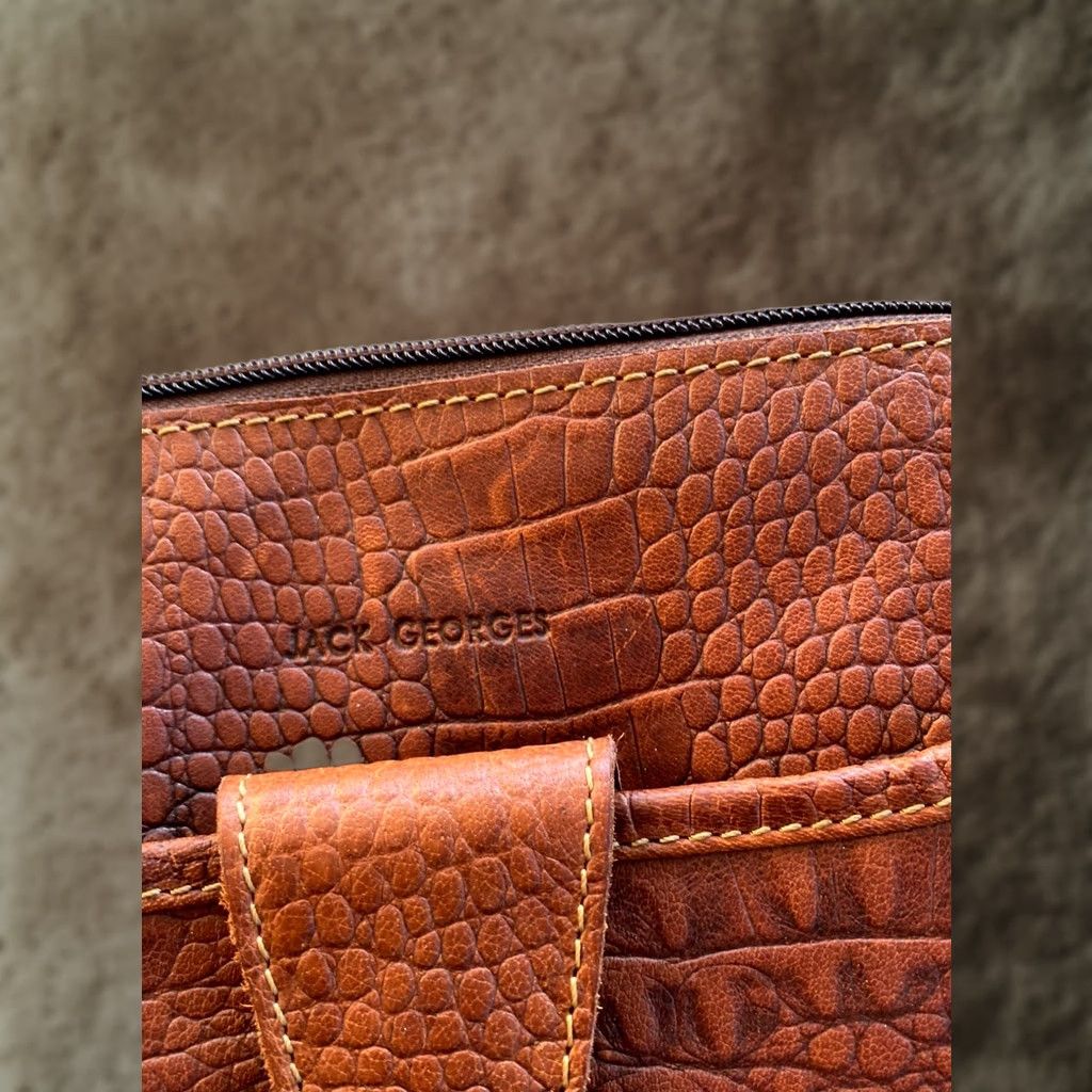 George Jack Georges Crossbody Bag Medium Brown Leather Hand Stained Hornback Croco Emboss HB810 Unisex Adult Size ONE SIZE - 1 Thumbnail