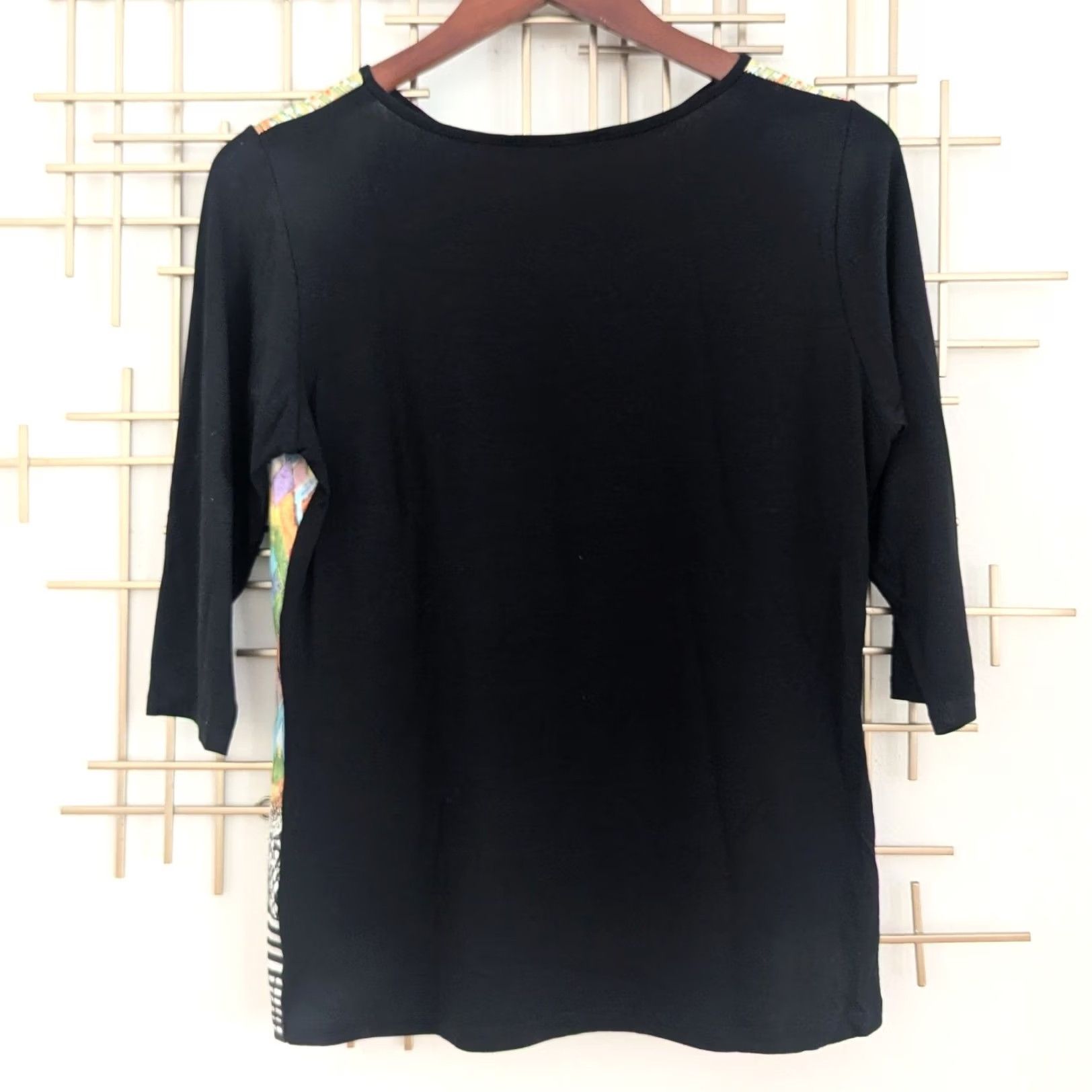 Vintage Paola Davoli Black 3/4 Sleeve Geometric Print Top Blouse Made in Italy Size S / US 4 / IT 40 - 2 Thumbnail