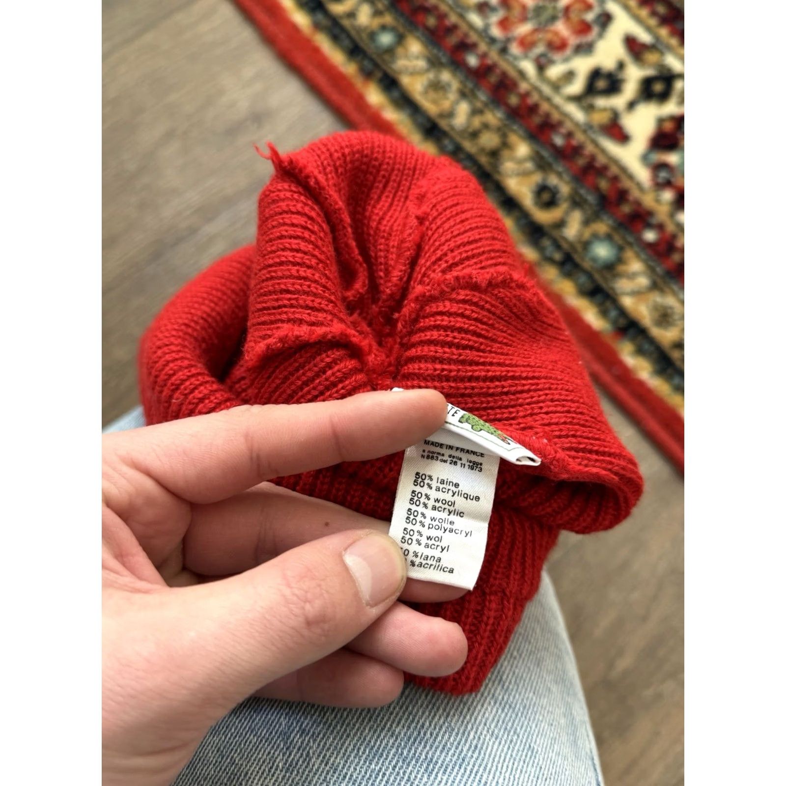 Lacoste VINTAGE Lacoste Beanie Hat One Size Red Embroidered Logo 90s Y2K Hip Hop Streetwear Mens Size ONE SIZE - 5 Thumbnail