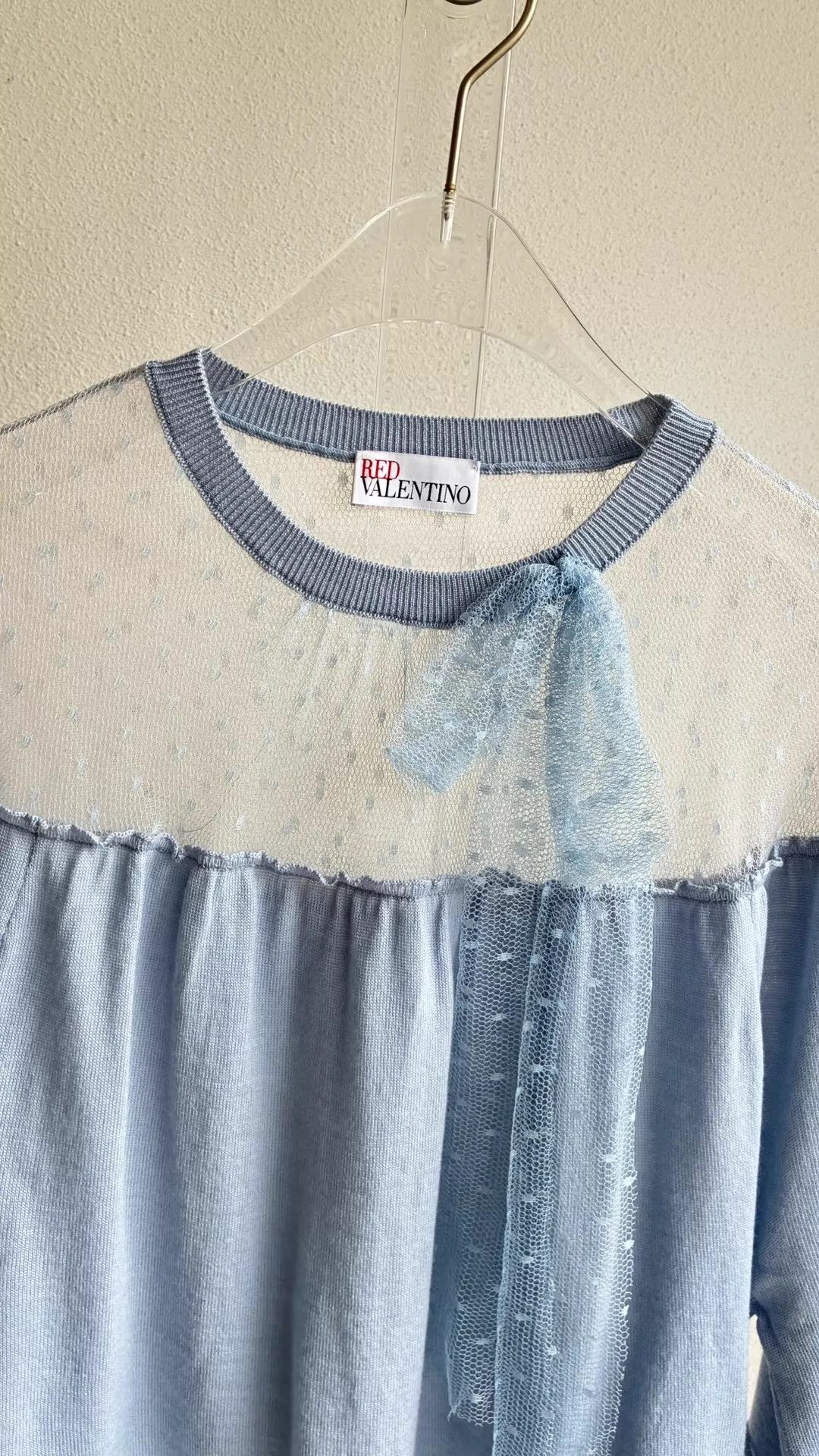 Valentino Valentino Women's XS Oversized Blue Mesh 3/4 Bow Top Size XS / US 0-2 / IT 36-38 - 3 Thumbnail