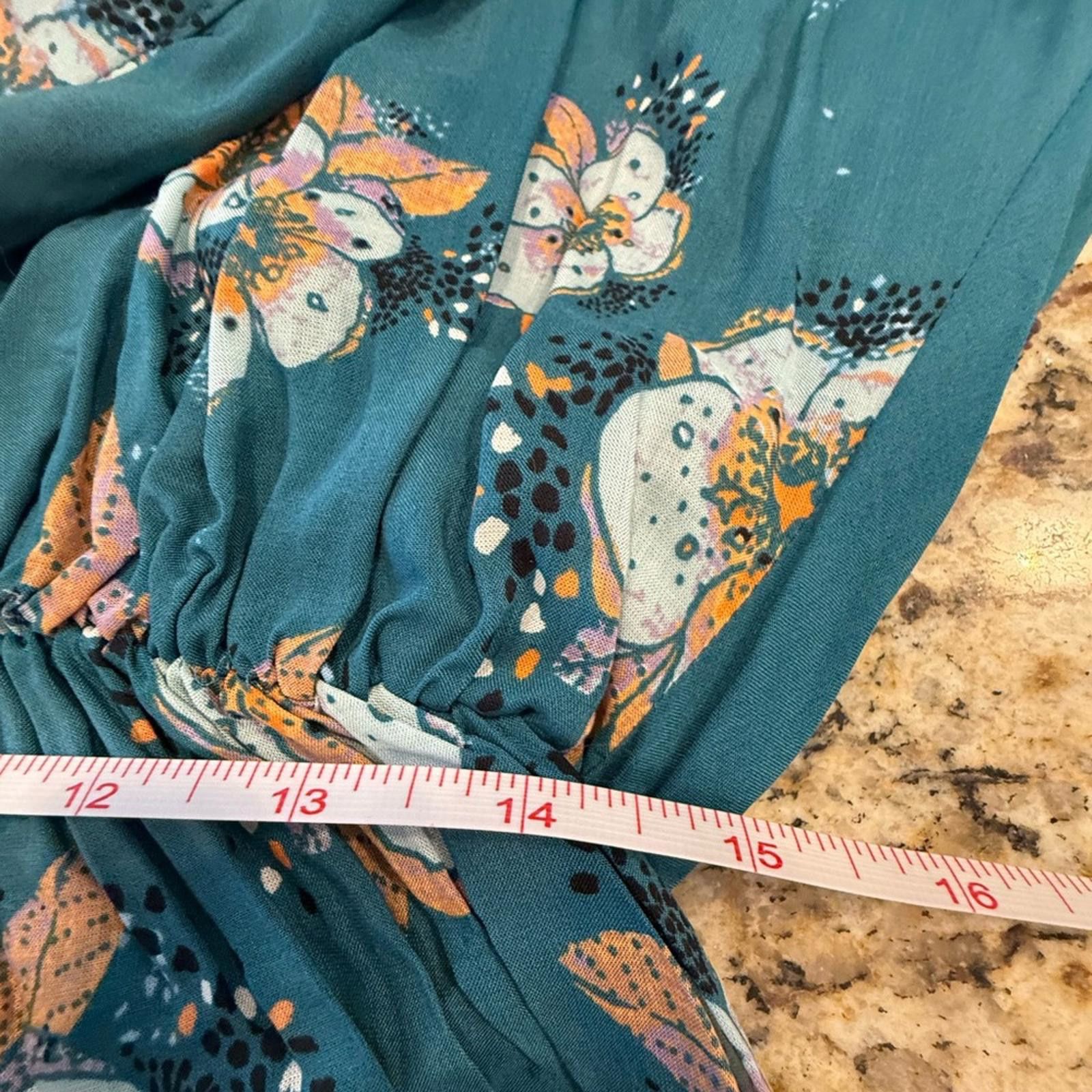 Other Free People teal floral boho top dolman long sleeve SZ XS Size XS / US 0-2 / IT 36-38 - 10 Thumbnail