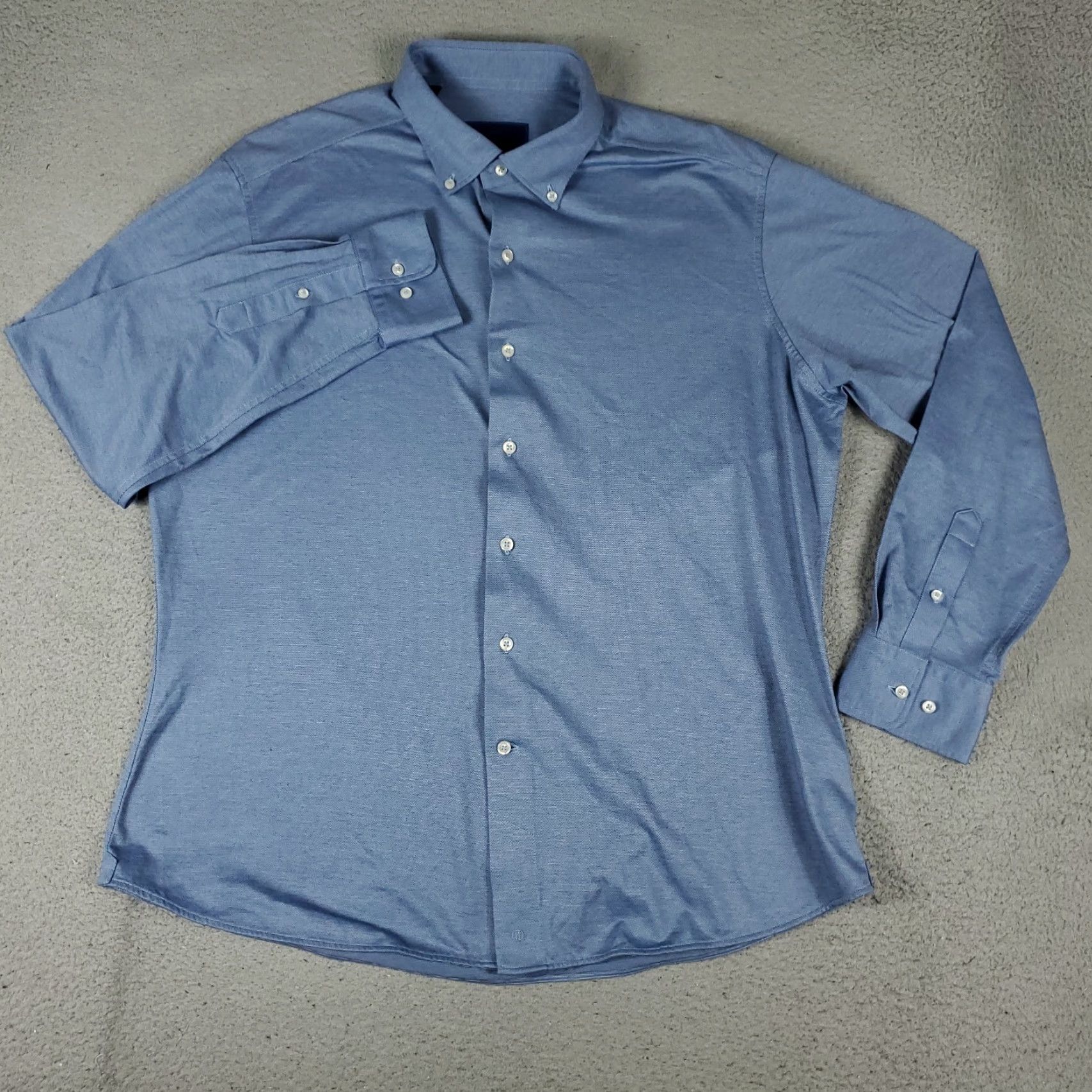 David Donahue David Donahue Shirt Mens XL Blue Knit Casual Button Up Long Sleeve Size US XL / EU 56 / 4 - 2 Thumbnail