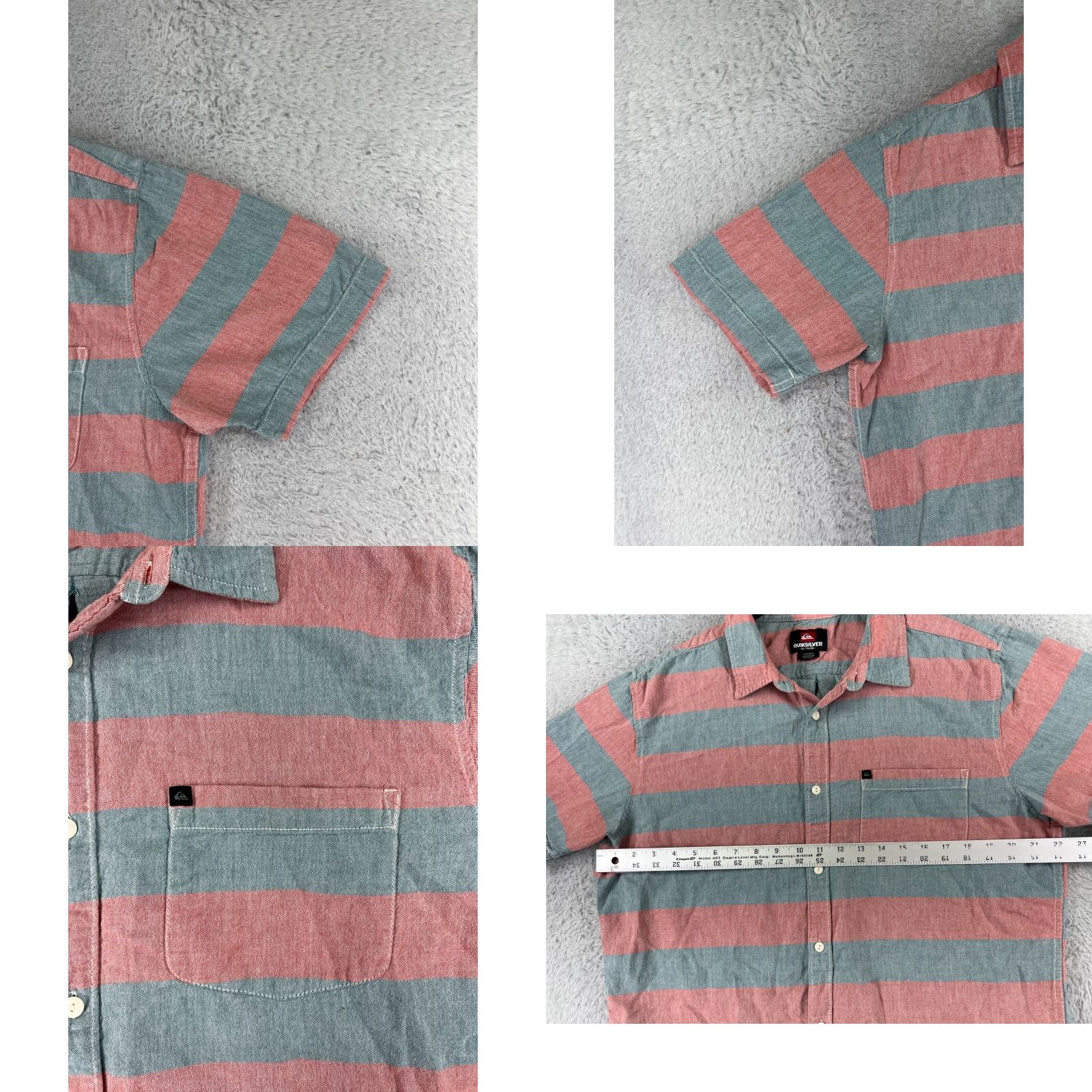 Quiksilver Quiksilver Shirt Mens XL Green Stripe Button-Up Cotton Slim Fit Size US XL / EU 56 / 4 - 8 Thumbnail