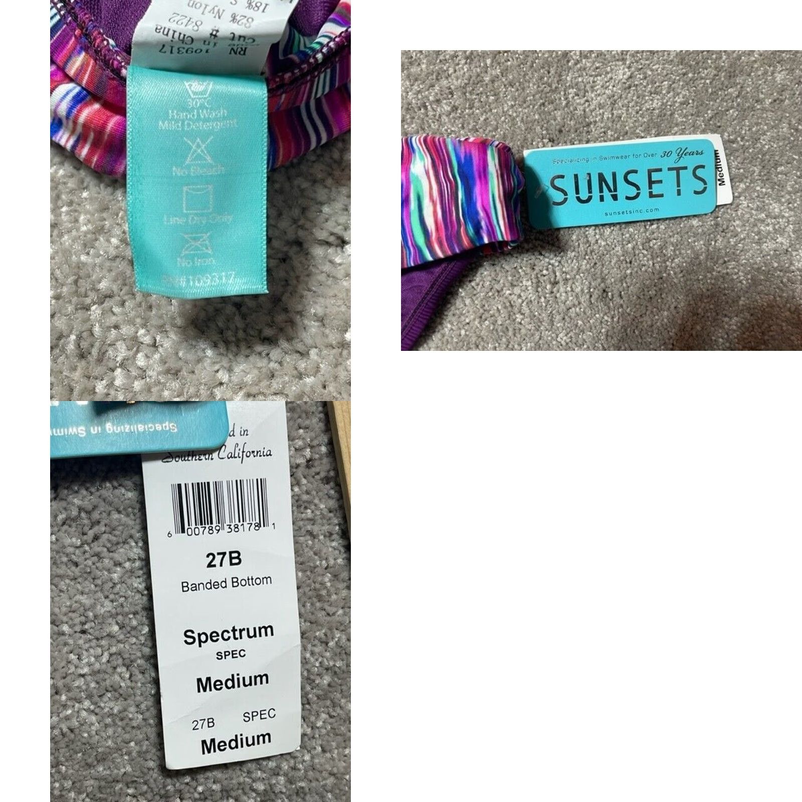 Vintage Sunsets Bikini Bottom M Boho Chic Festival Retro 90s Y2K Fold-Over Waist Purple Women Bottom Mens? Size 32" / US 10 / IT 46 - 8 Thumbnail