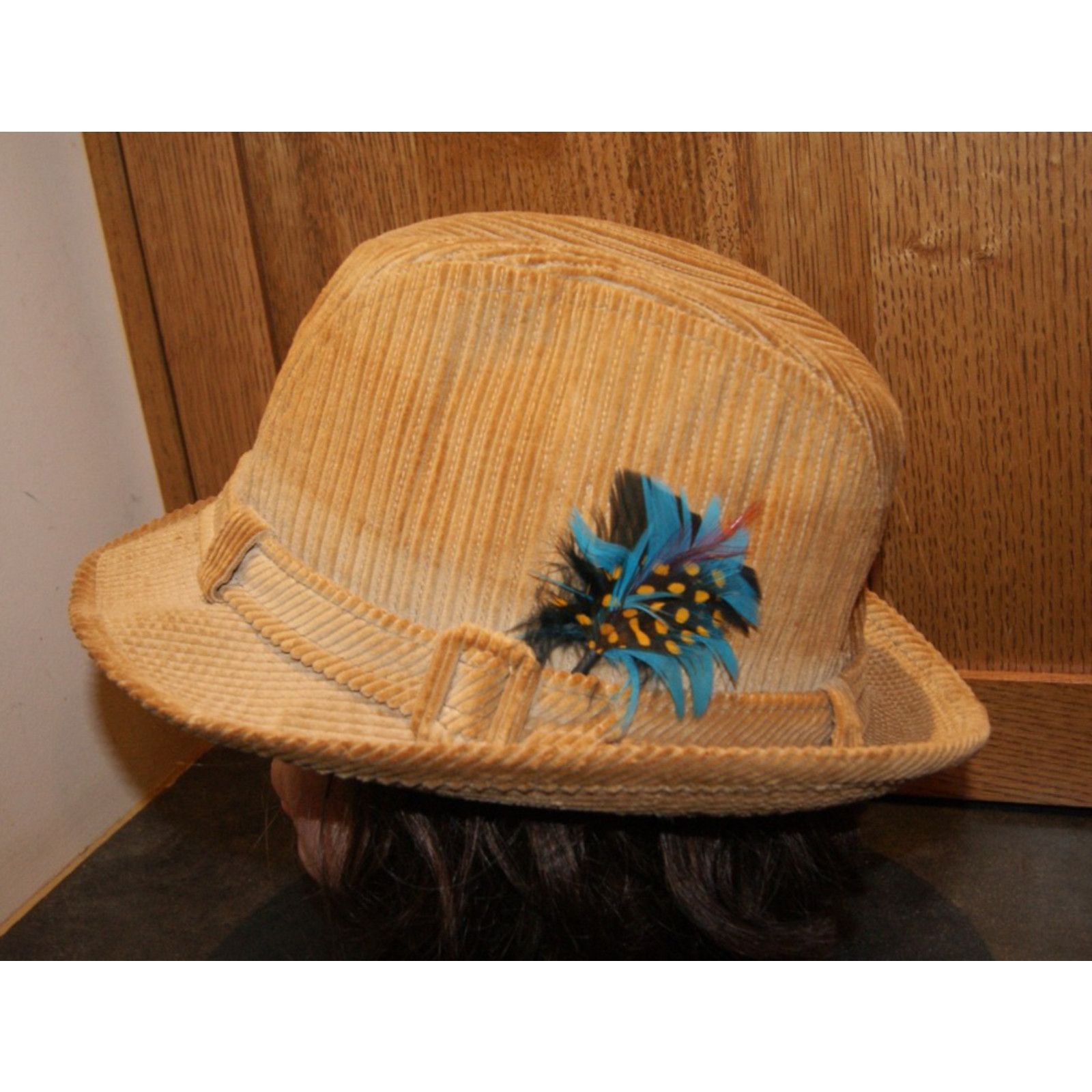 Vintage VTG Dobbs Fifth Avenue Hat Tan Corduroy Feather Fedora Men 7 Size ONE SIZE - 2 Thumbnail