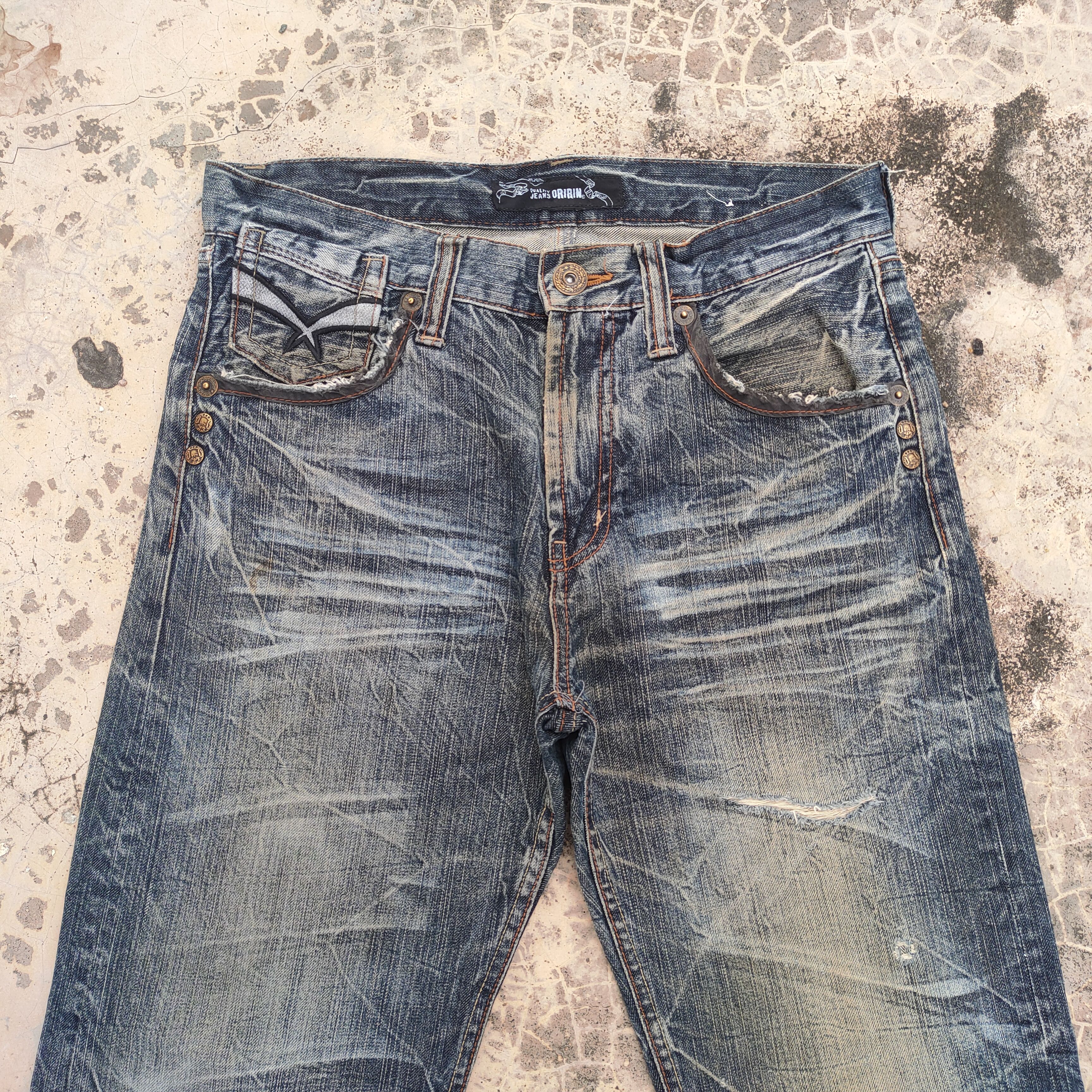 Japanese Brand VINTAGE ORIRIN EMBROIDERE WING FADED RIPPED JEAN DENIM PANTS Size US 32 / EU 48 - 3 Thumbnail