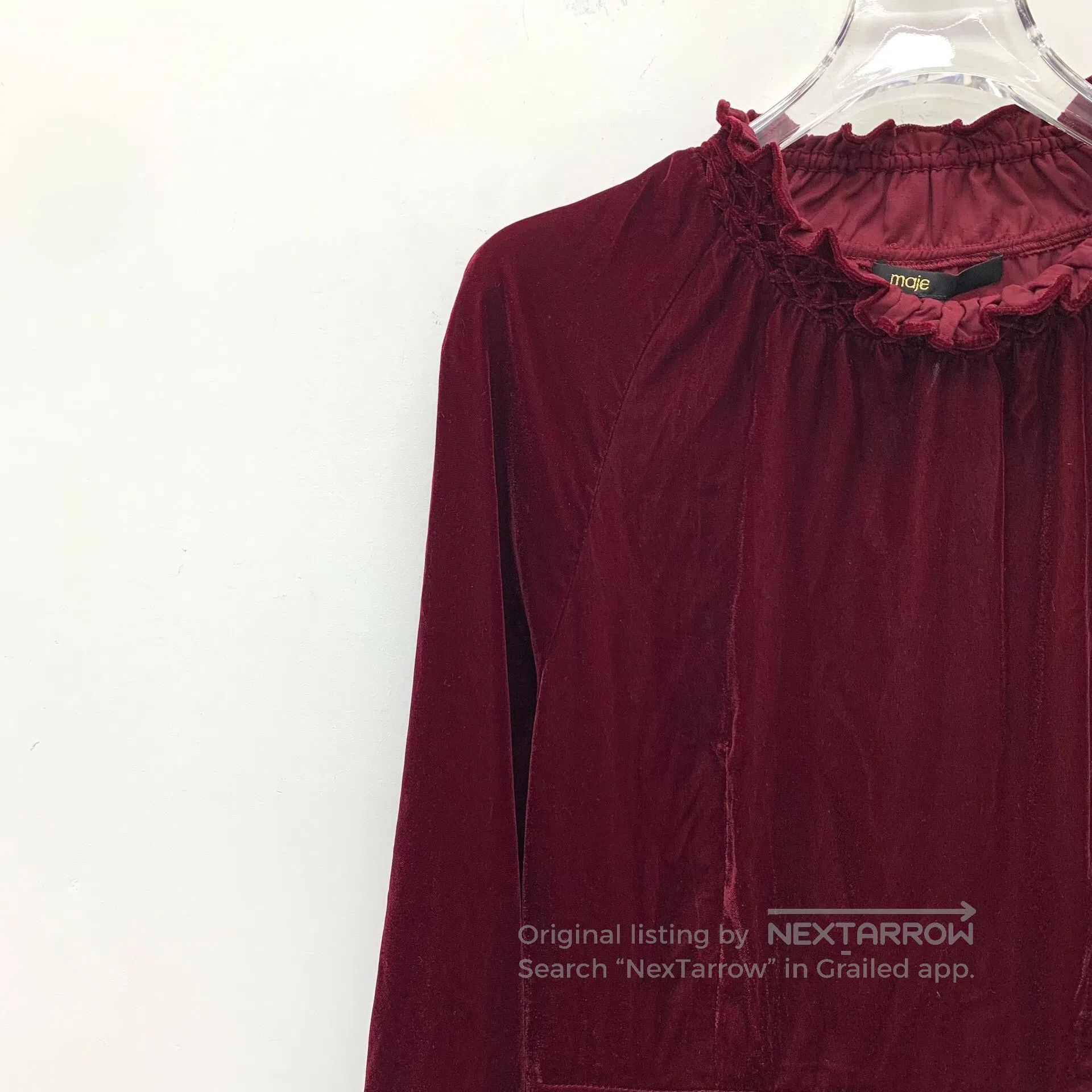 Maje MAJE Deep Red Lace Design Crew Neck Long Sleeve Dress| Size S / US 4 / IT 40 - 3 Thumbnail