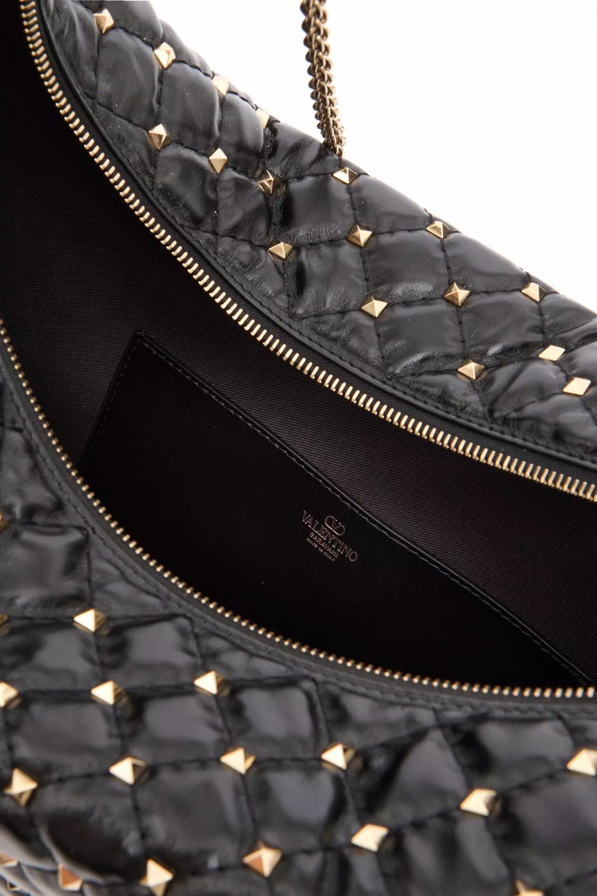 Valentino oc11z0725 Size:OS/Rockstud Spike Calfskin Hobo Bag in Black Size ONE SIZE - 5 Thumbnail