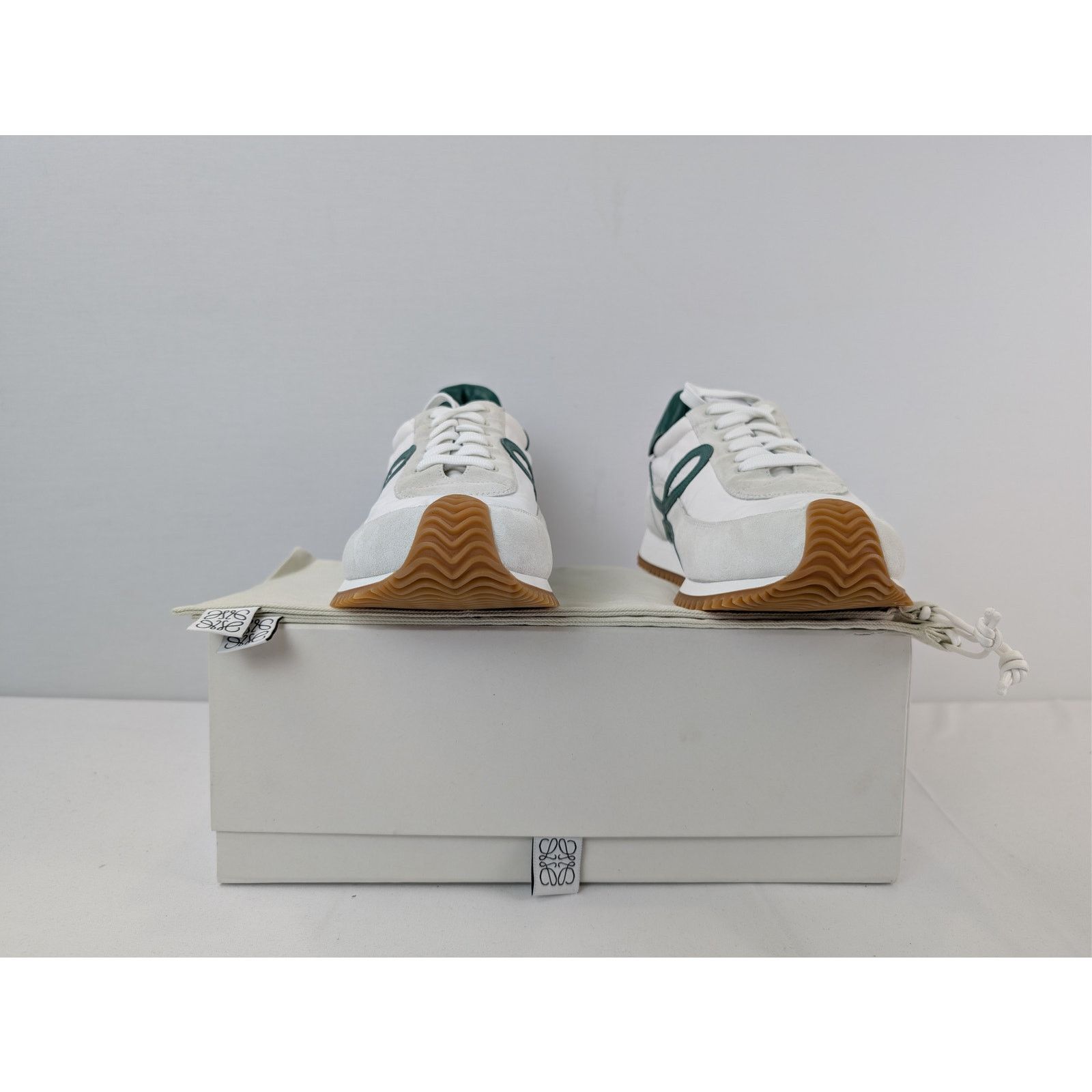 Loewe o1rshd1 Nylon Suede Flow Runner Sneakers in White/Dark Green Size US 13 / EU 46 - 16 Thumbnail