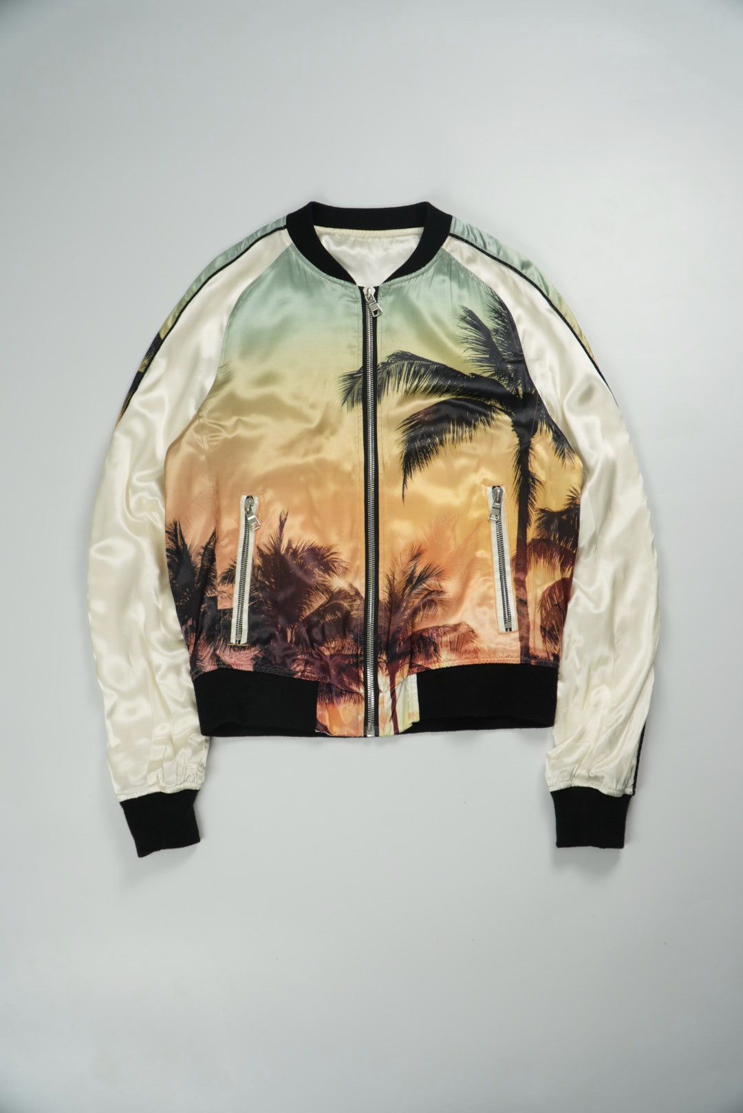 Balmain Balmain Palm Tree-Print Satin Bomber Jacket Size US S / EU 44-46 / 1 - 1 Thumbnail