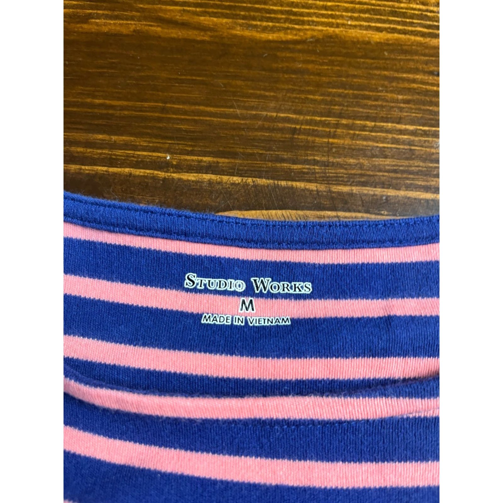Vintage Studio Works Shirt Women's M Pink Blue Striped 3/4 Sleeve Crew Neck T-Shirt Casual Modern Fall Spring Summer Ladies Size M / US 6-8 / IT 42-44 - 7 Thumbnail
