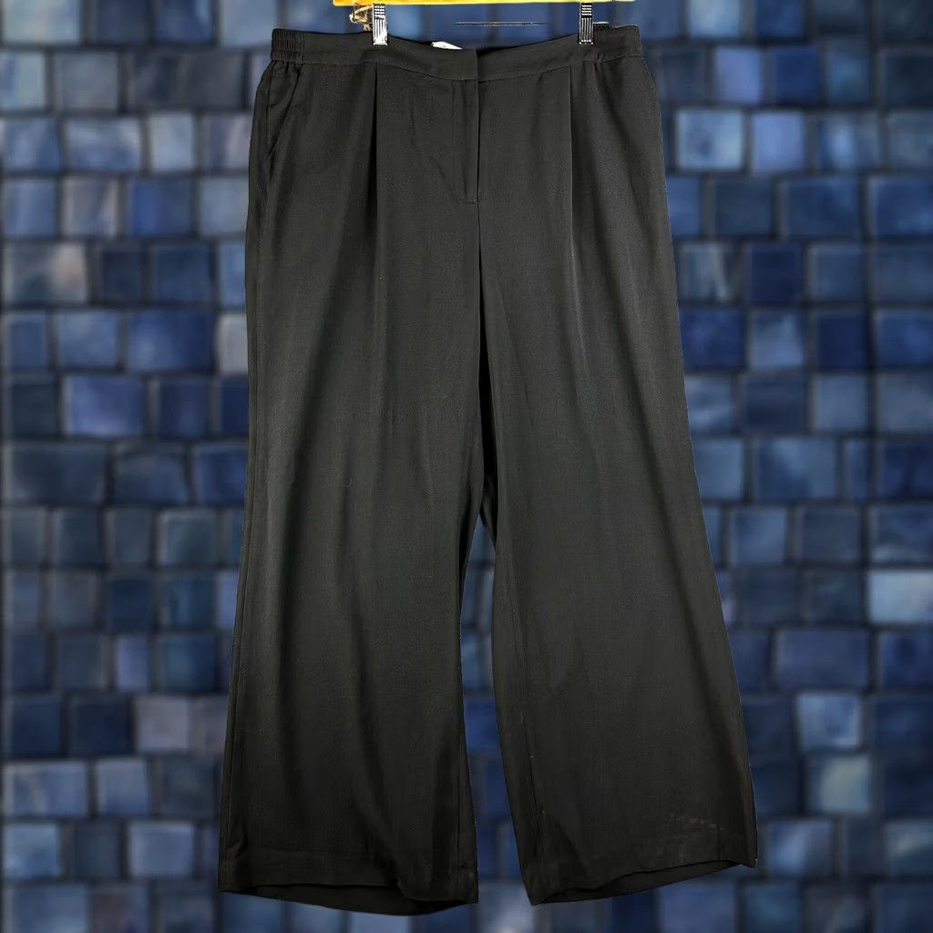 Vintage Sejour Pants Womens 18W Black Wide Leg Pockets Zip Fly Elastic Back Waist NEW Size 40" / US 18 - 1 Thumbnail