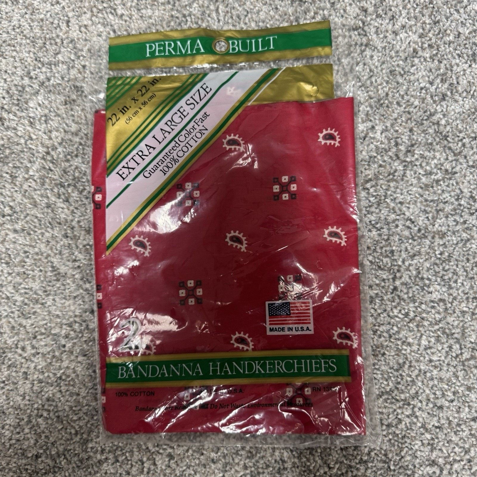 Other Vintage Pair Red Perma Built Bandana Handkerchiefs XL 22x22 Size ONE SIZE - 1 Thumbnail