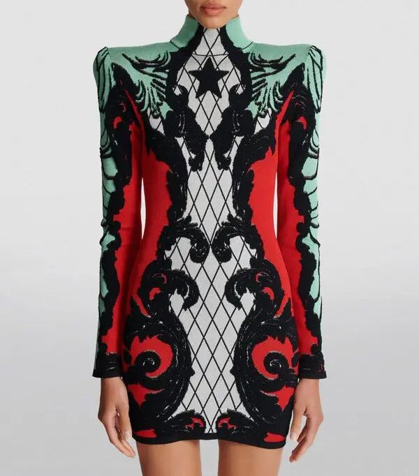 Balmain o1s1wg110825 Baroque Print Mini Dress in Multicolor Size S / US 4 / IT 40 - 4 Thumbnail