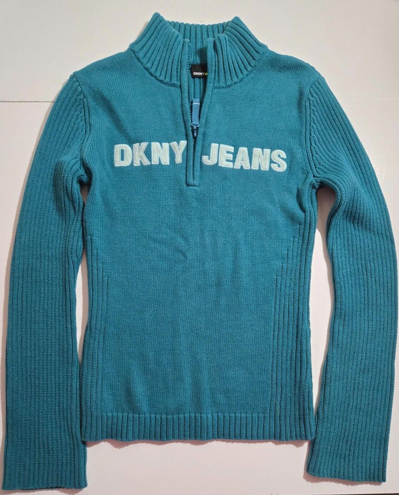 DKNY Women's DKNY Jeans Sweater Turquoise Y2K Ribbed 1/4 Zip EUC Size L / US 10 / IT 46 - 1 Thumbnail