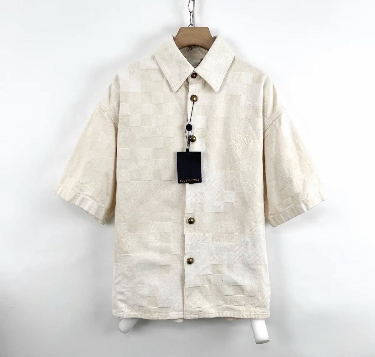 Louis Vuitton White Short-Sleeve Checkerboard Button-Up Shirt Size US S / EU 44-46 / 1 - 1 Thumbnail
