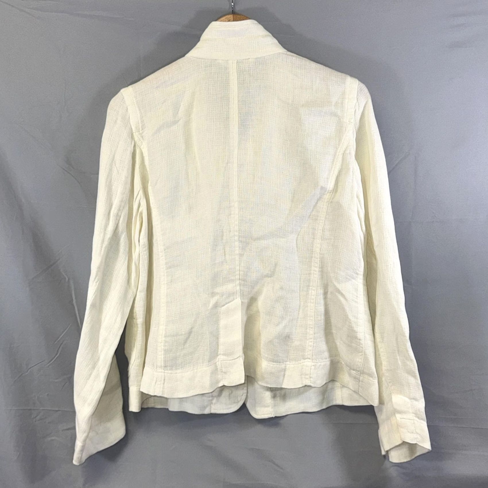 Eileen Fisher Eileen Fisher Blazer Womens Medium White Linen Stand Collar Casual Jacket Blazer Button Pockets Short Sleeve Unlined Size M / US 6-8 / IT 42-44 - 2 Thumbnail