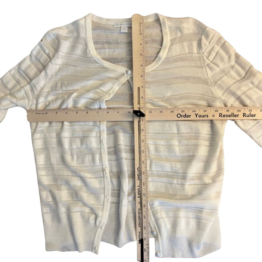 Other New York & Co Cream Sheer Knit Button Cardigan Sweater sz M Size M / US 6-8 / IT 42-44 - 9 Thumbnail