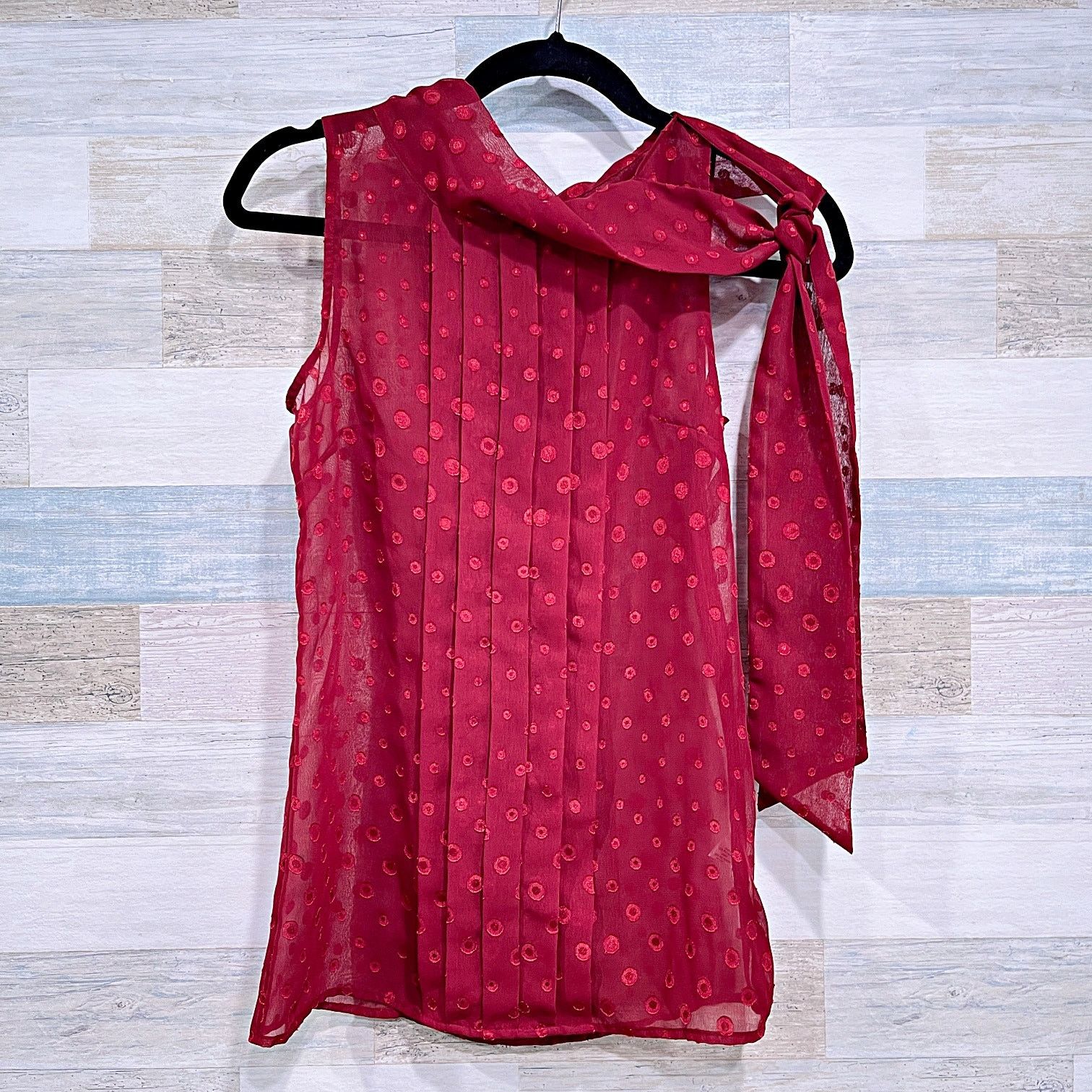 Banana Republic BANANA REPUBLIC Sheer Tie Neck Blouse Red Womens 0 Size XS / US 0-2 / IT 36-38 - 1 Thumbnail