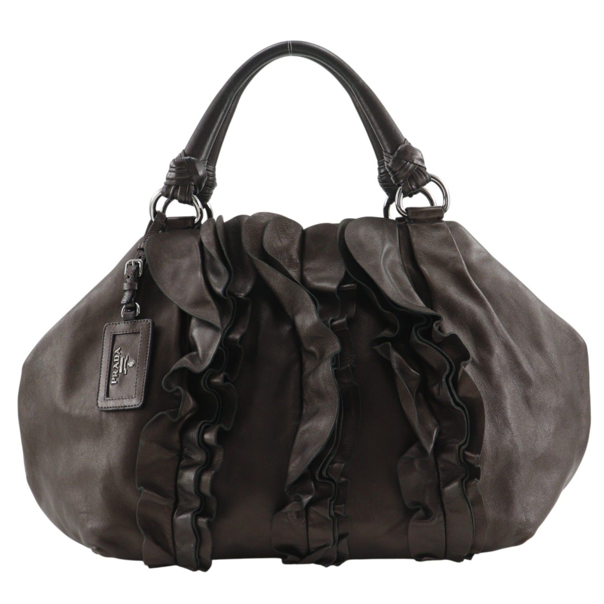 Prada Prada Frill Tote Bag BR3987 Leather Brown A4 Snap Button Women's Size ONE SIZE - 1 Thumbnail