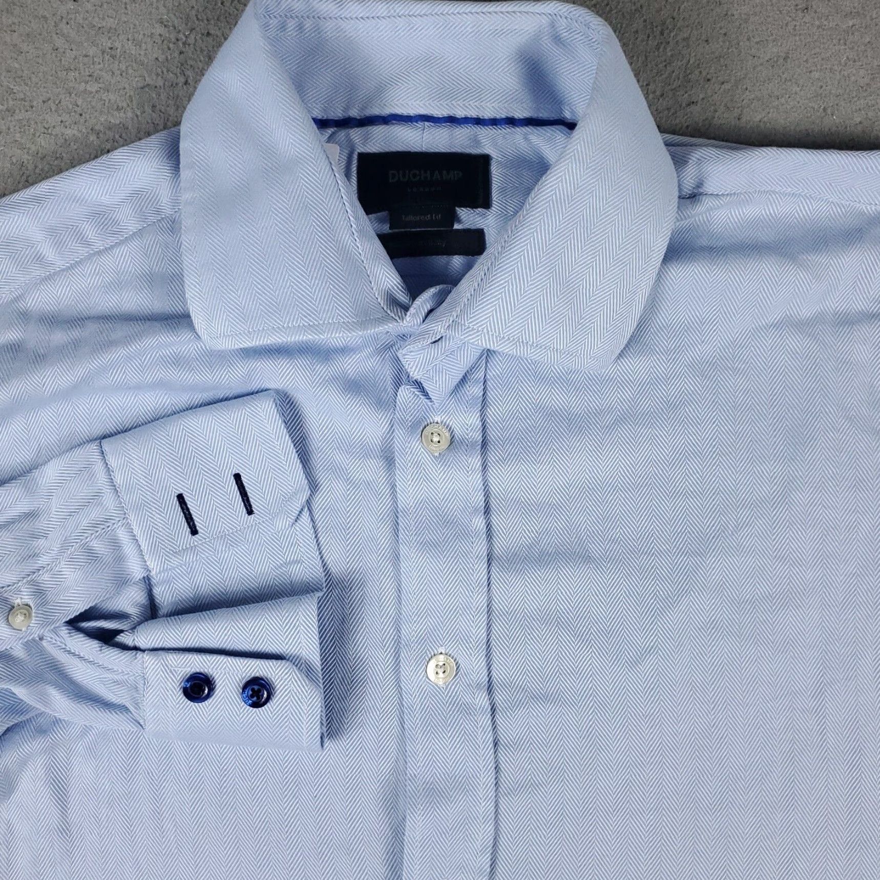 Vintage Duchamp Dress Shirt Mens Size 16.5 Blue Button Up Long Sleeve Regular Fit Classic Modern Size 42R - 2 Thumbnail