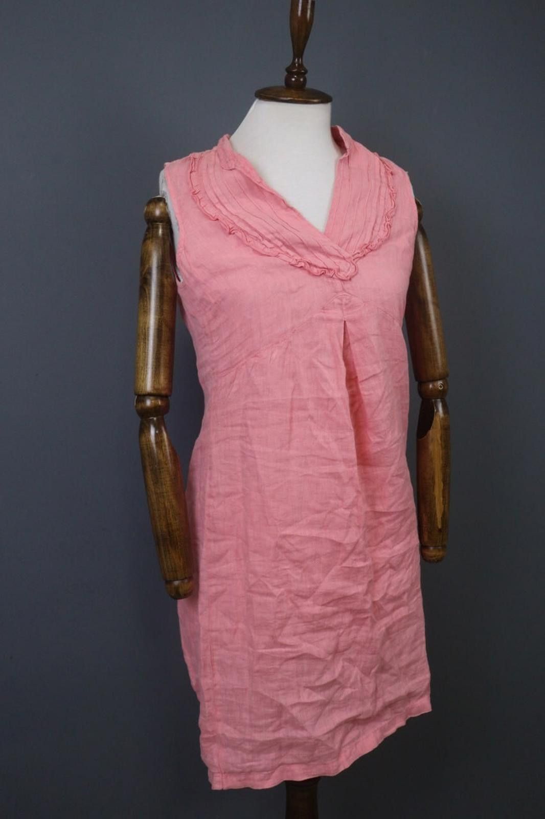 120% Lino 120% Lino Pink Ruffled Trim V-Neck Sheath Dress Size 40 Size M / US 6-8 / IT 42-44 - 7 Thumbnail